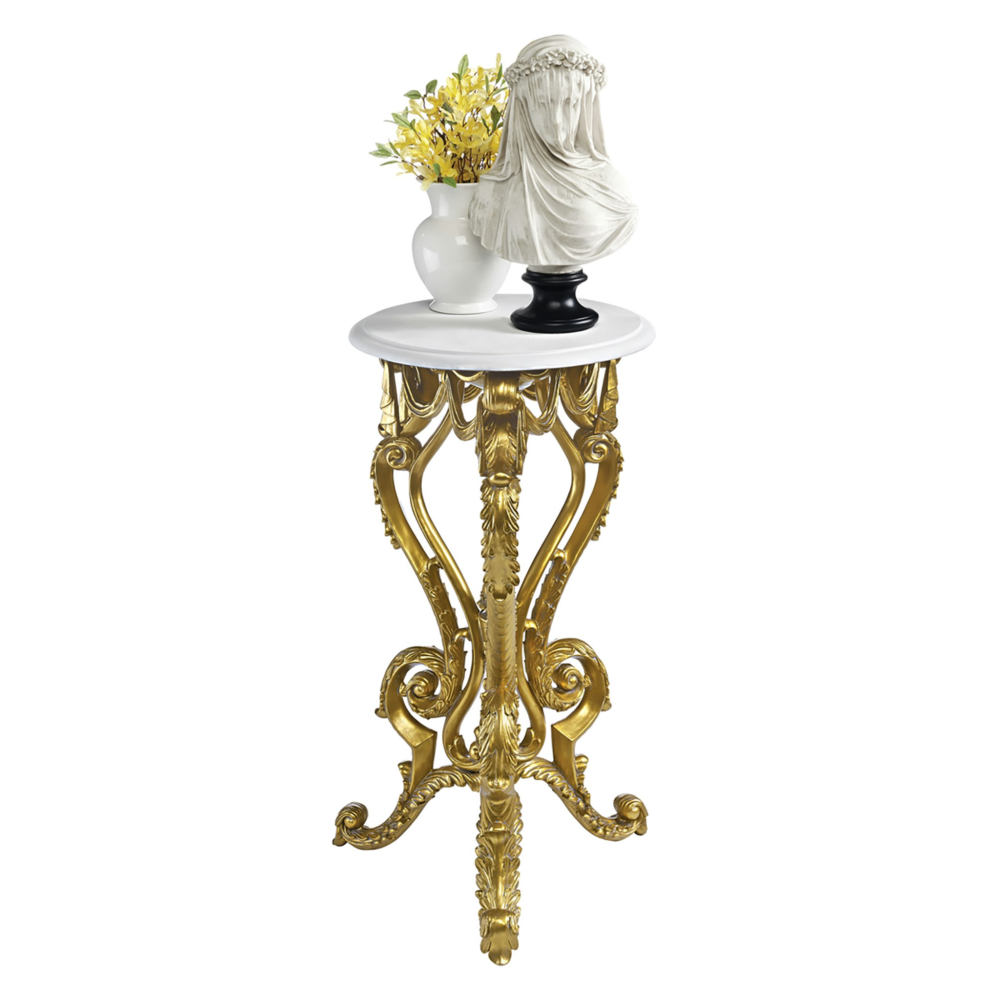 Toscano - Palace of Versailles Petite Accent Pedestal Table in Ivory/Gold, Designer Resin