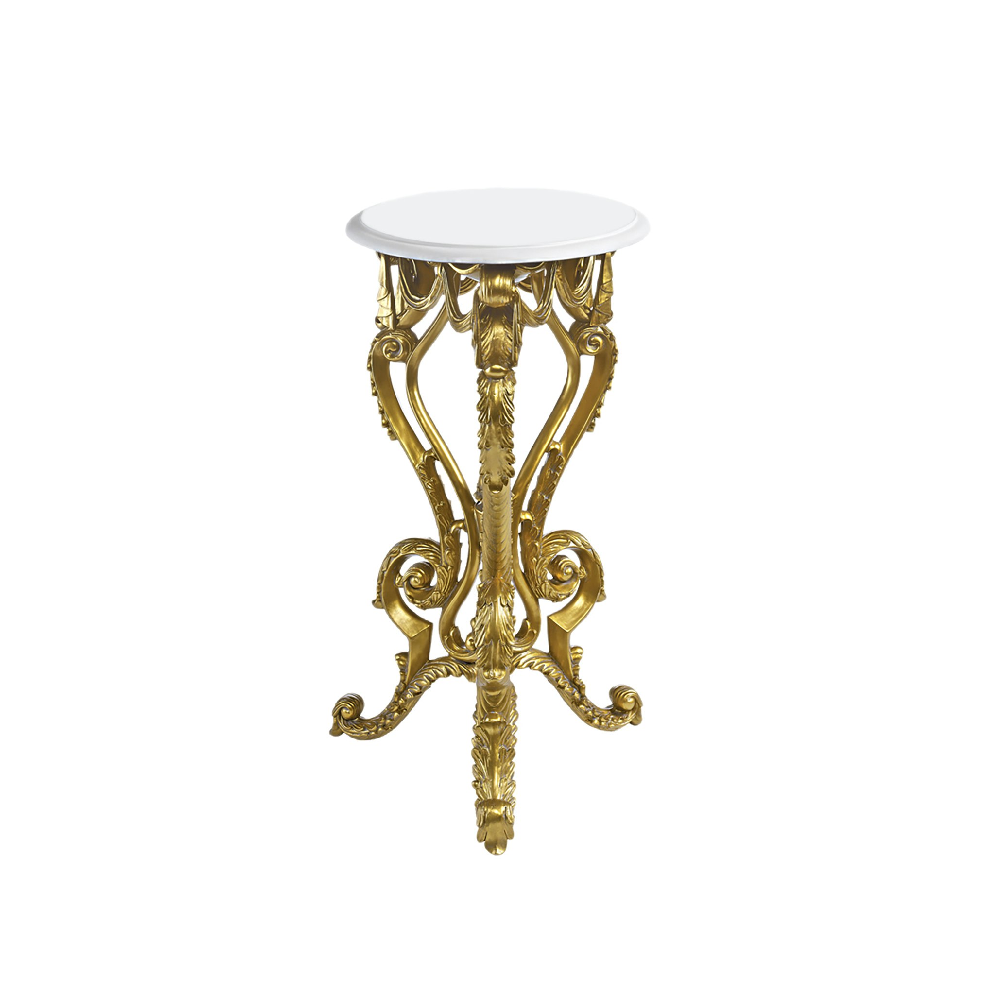 Toscano - Palace of Versailles Petite Accent Pedestal Table in Ivory/Gold, Designer Resin