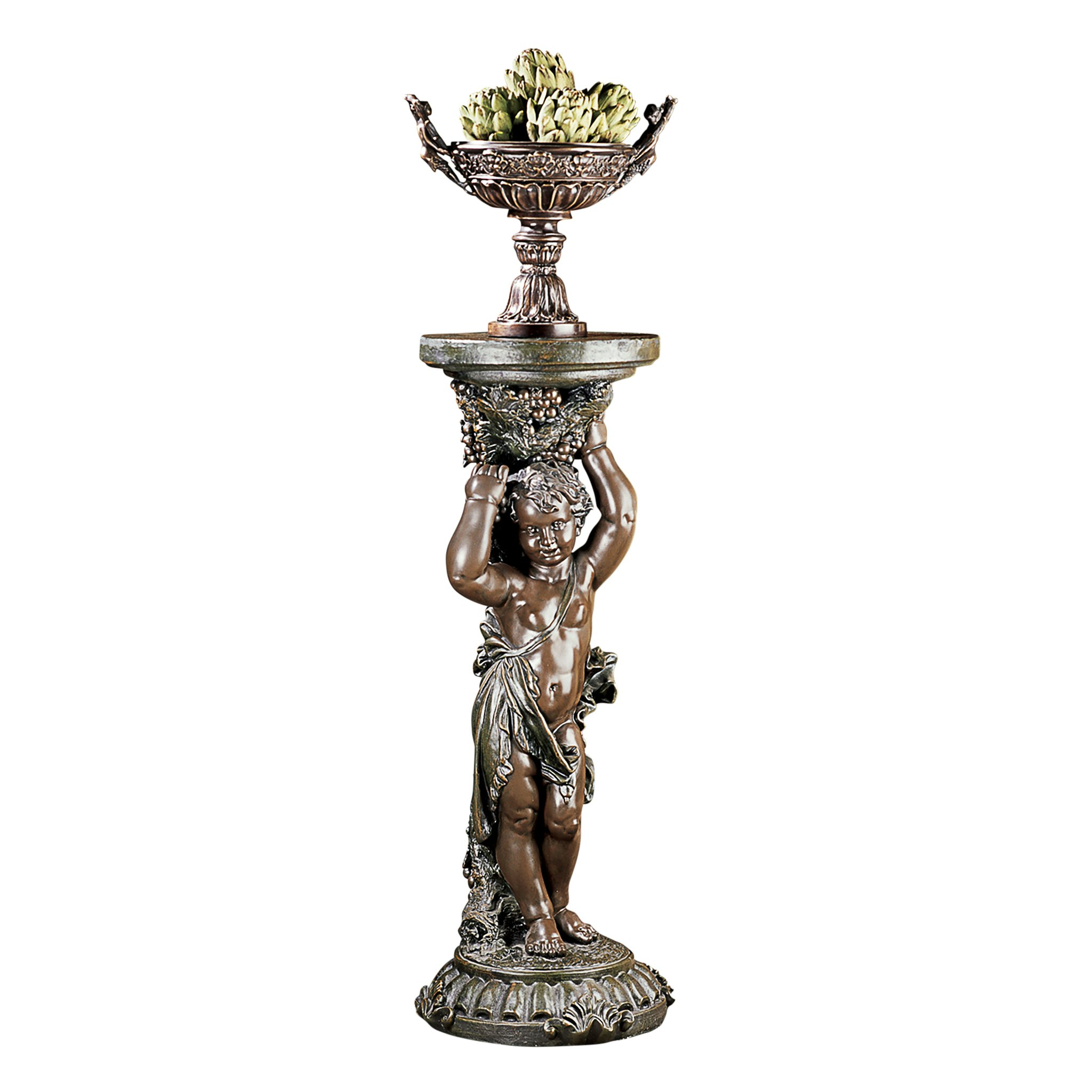 Toscano Sous la Vigne Sculptural Cherub Pedestal - Faux Bronze