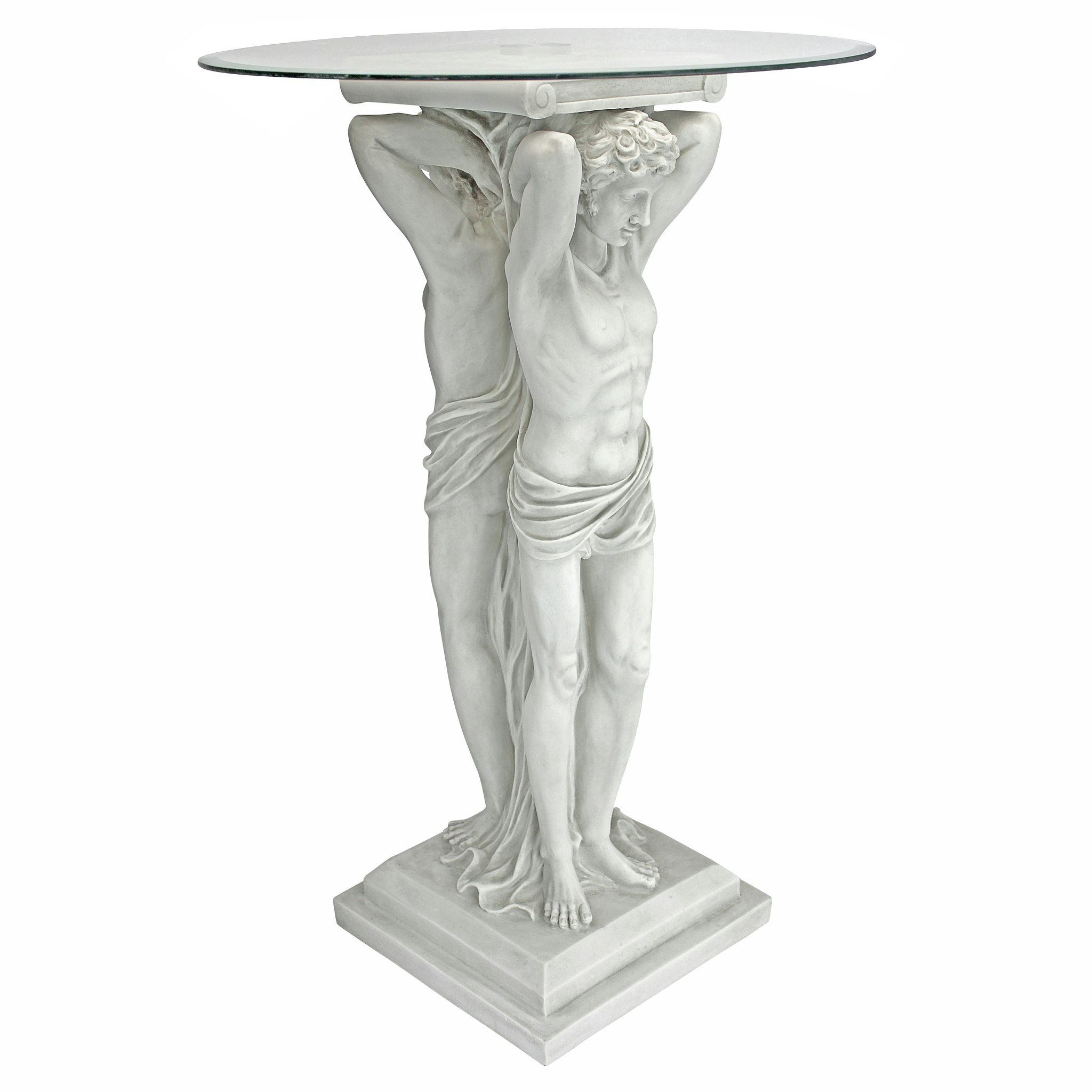 Toscano - Hermitage Atlantes Pedestal Table in Antique Stone, Designer Resin