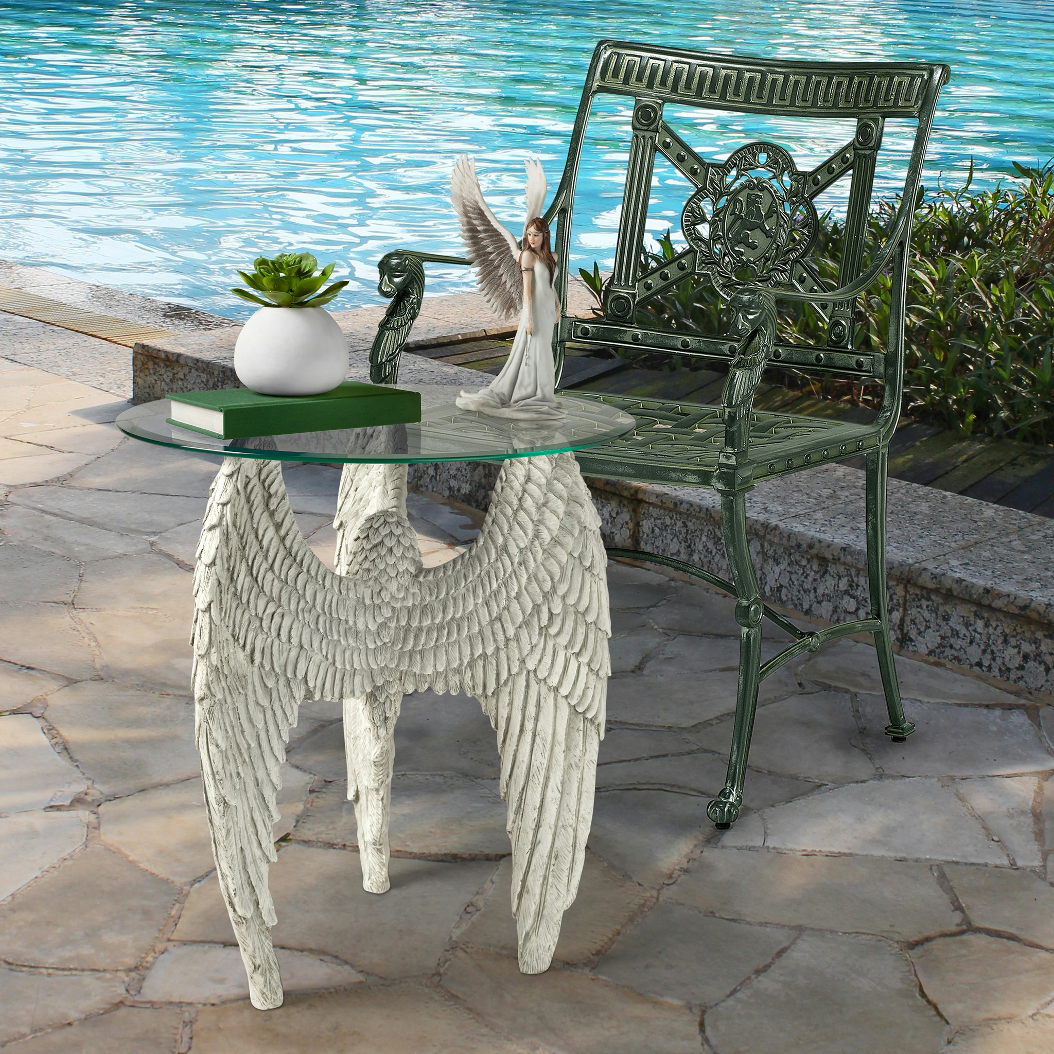 Toscano - Angel Wings at Our Feet Sculptural Table in Antique Stone, Designer Resin