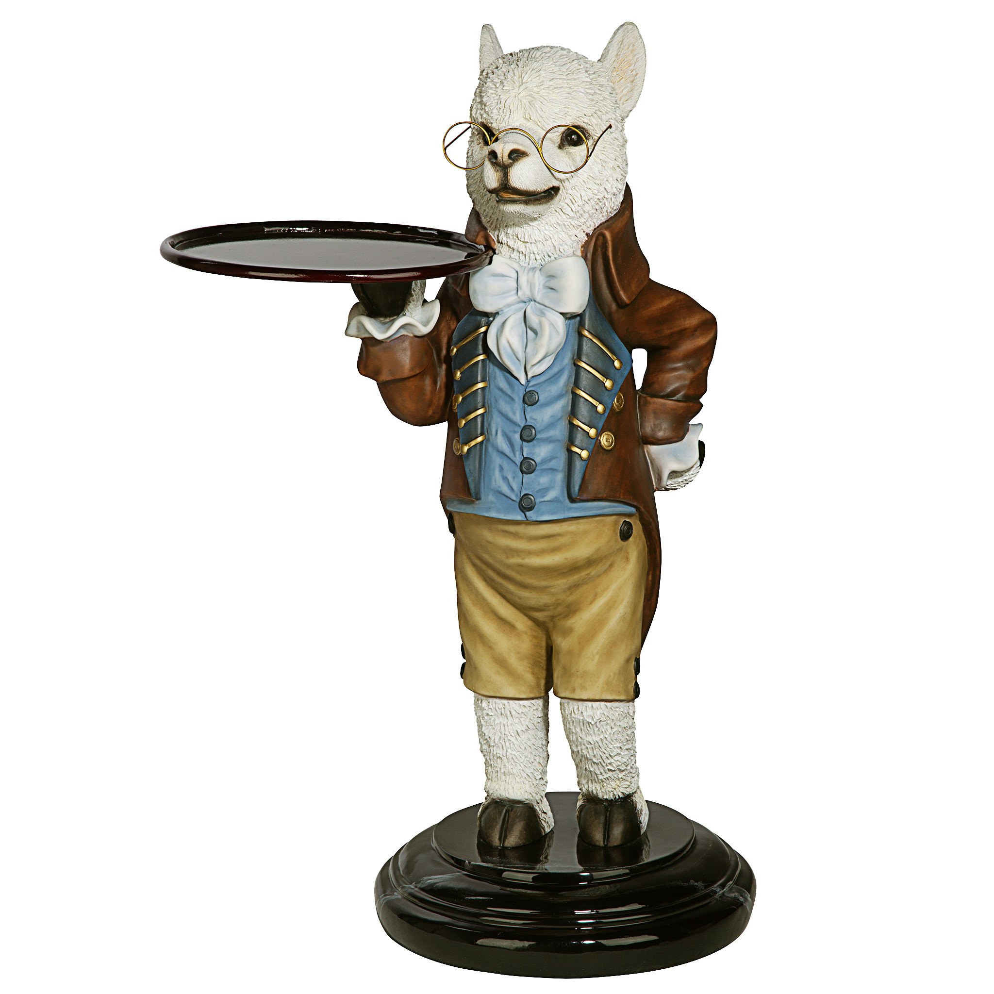 Toscano - Alfred the Alpaca Butler at Your Service Sculptural Pedestal Table in Designer Resin