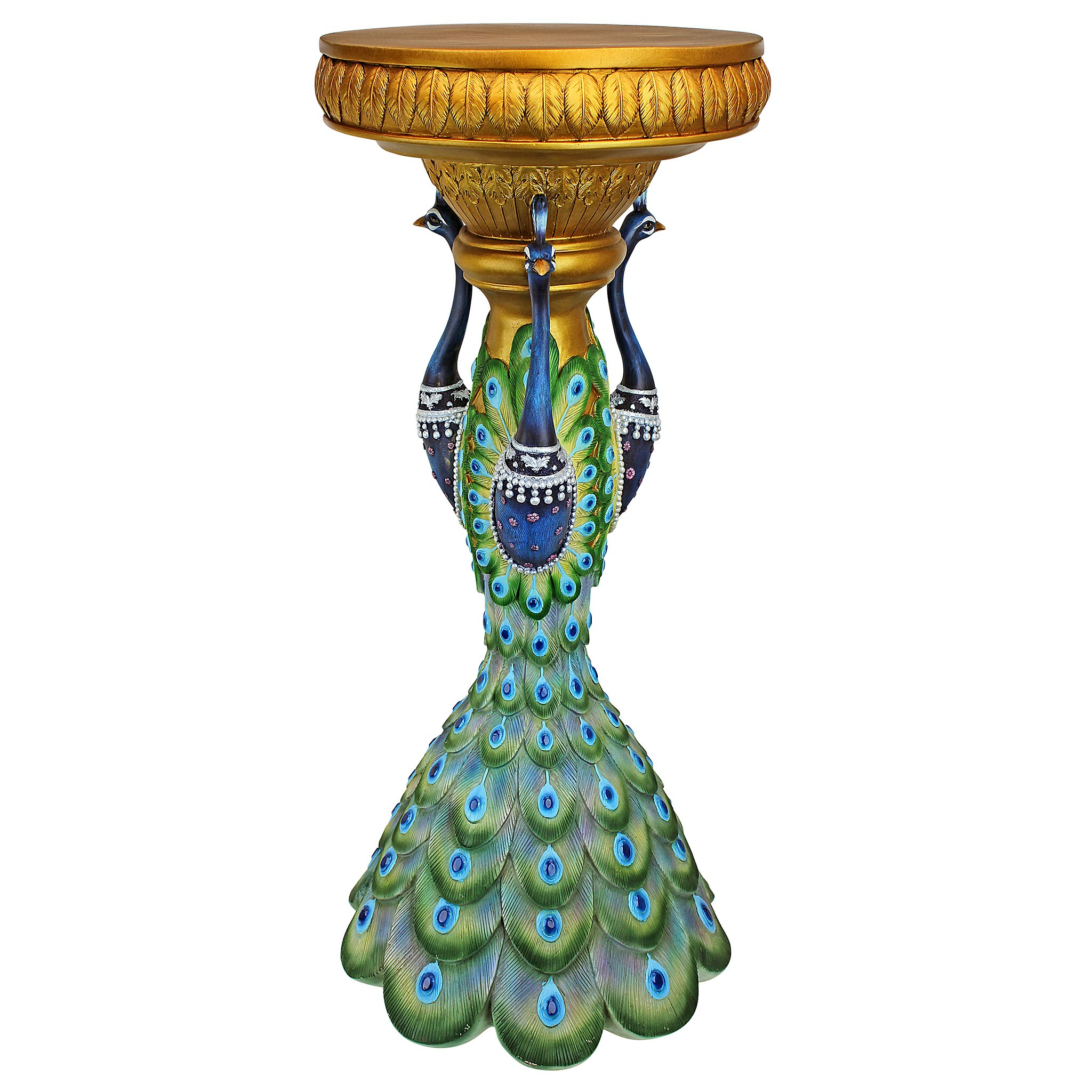 Toscano - Great Ruler Peacock Sculptural Pedestal Column in Designer Resin