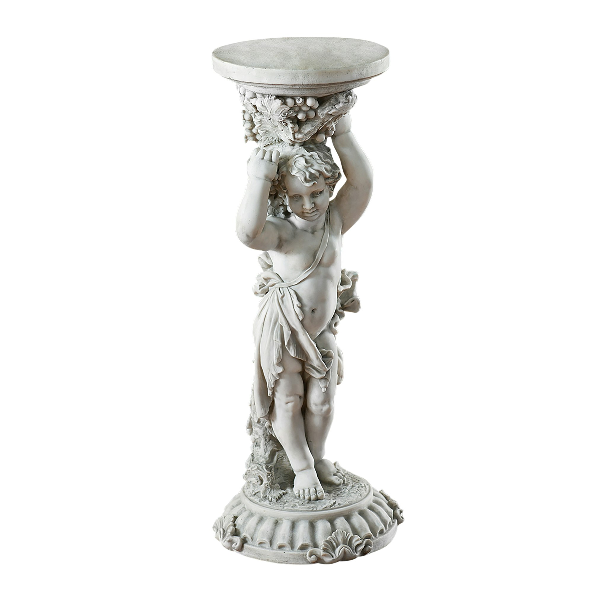Toscano Sous la Vigne Sculptural Cherub Pedestal - Stone Finish
