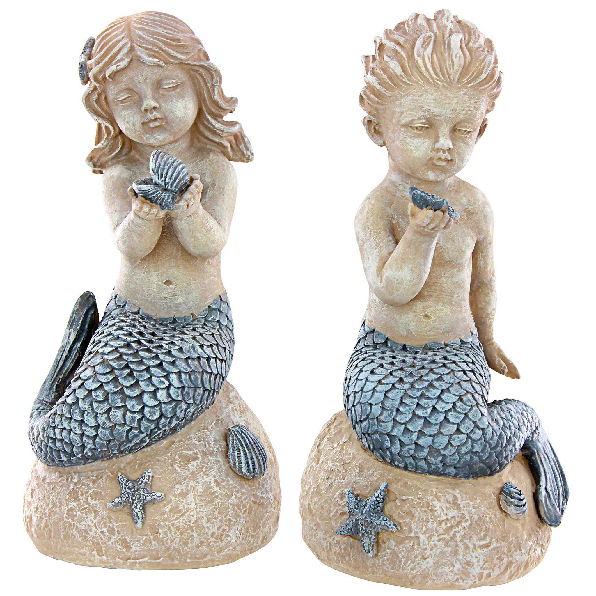 Toscano - Set of 2 Jewels of the Deep Girl and Boy Mermaid Statues