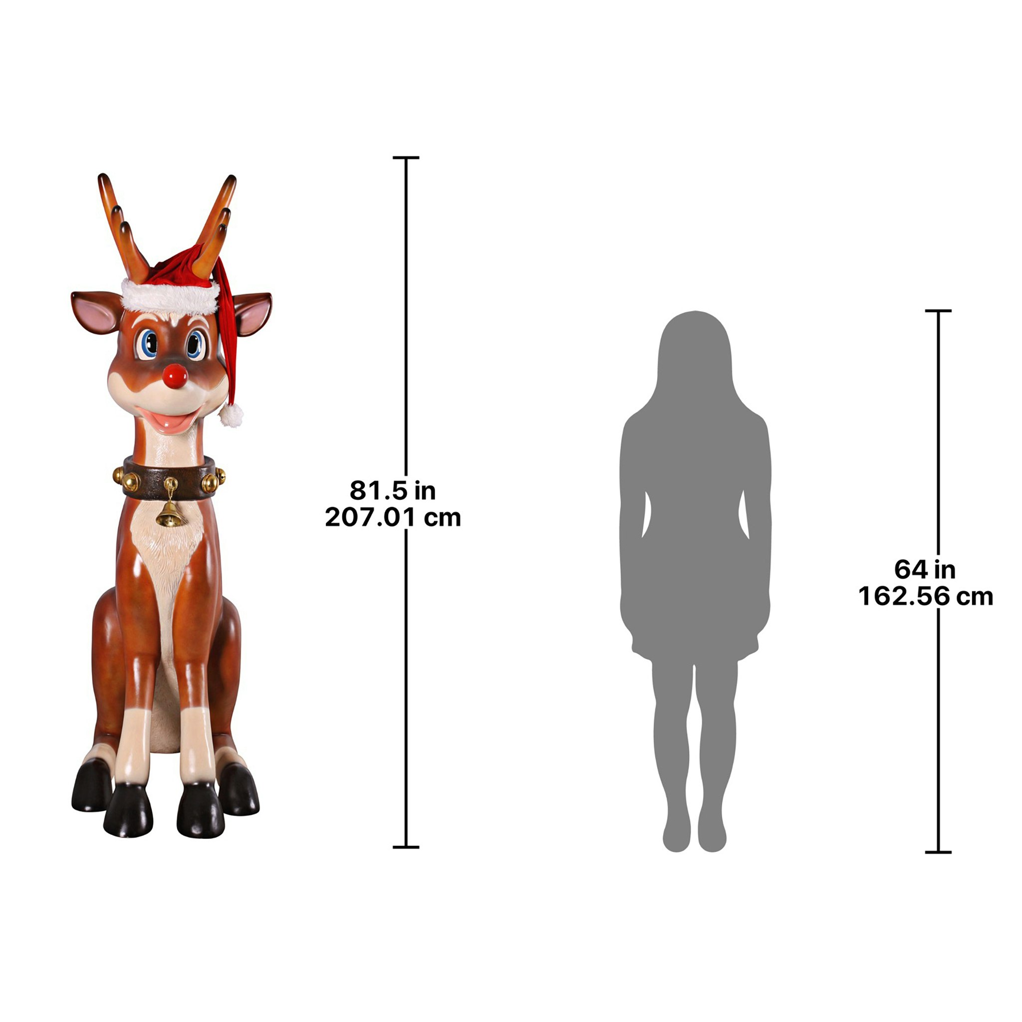 Toscano Santa Red-Nosed Christmas Reindeer Sitting Statue - Giant