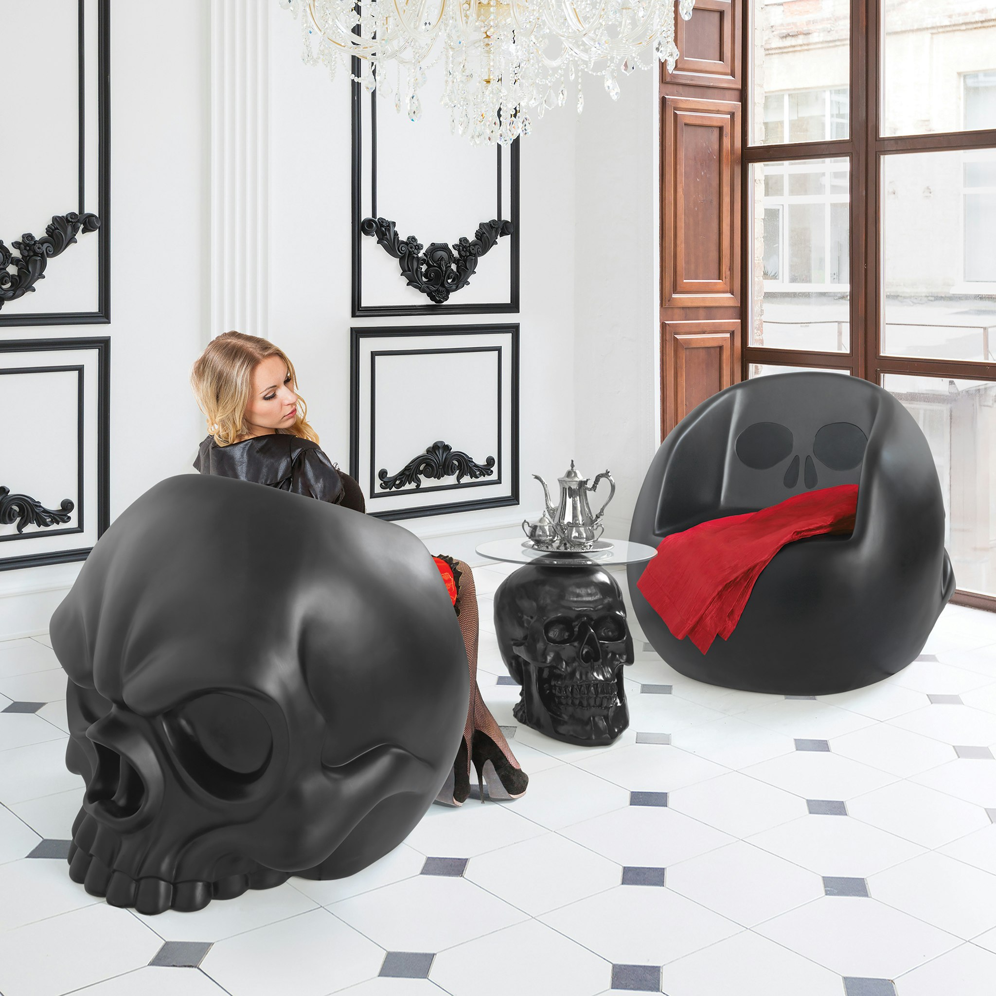 Toscano Lost Souls Gothic Skull Sculptural Chair - Black