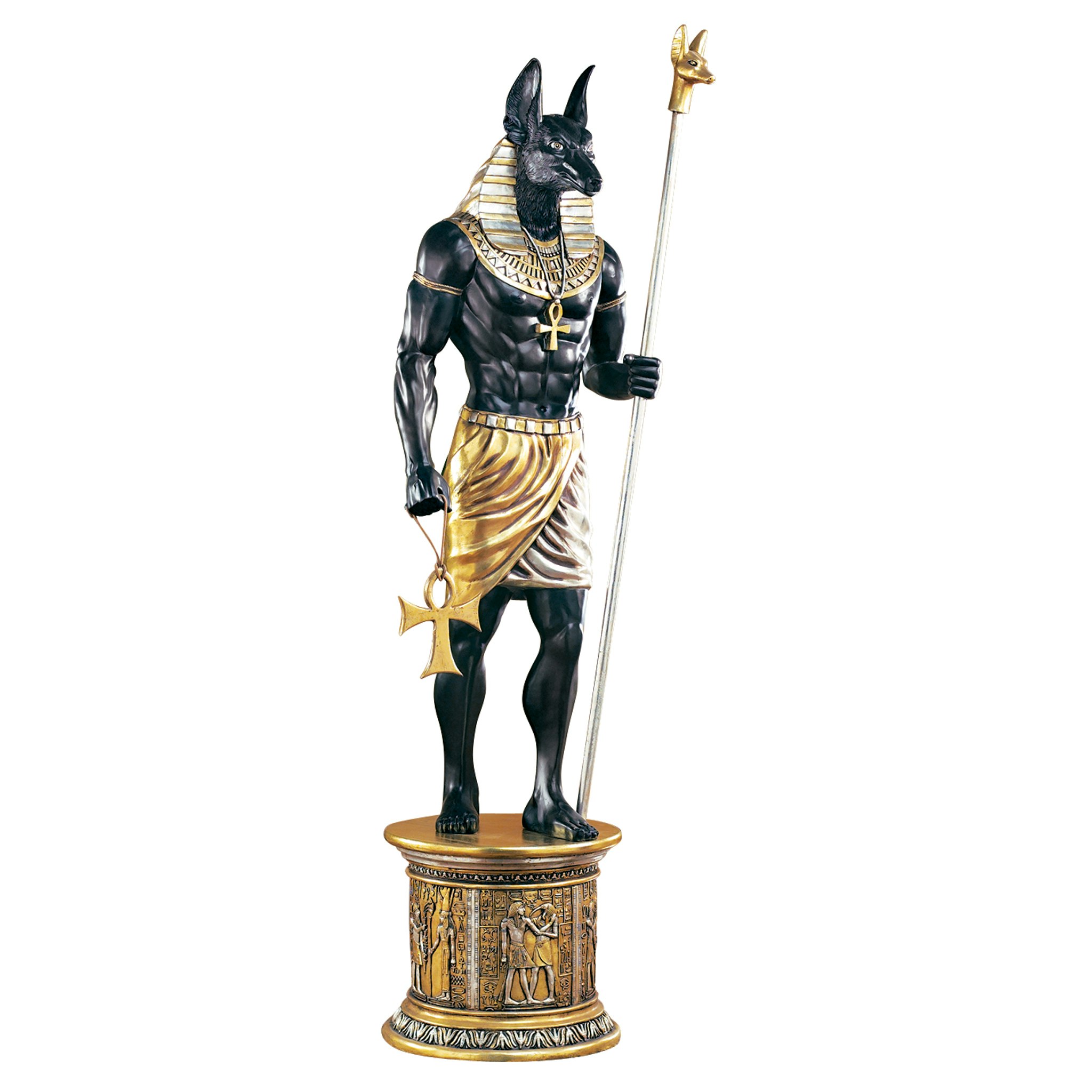 Toscano - The Egyptian Grand Ruler Collection Life-Size Anubis Statue atop a Temple Column Mount
