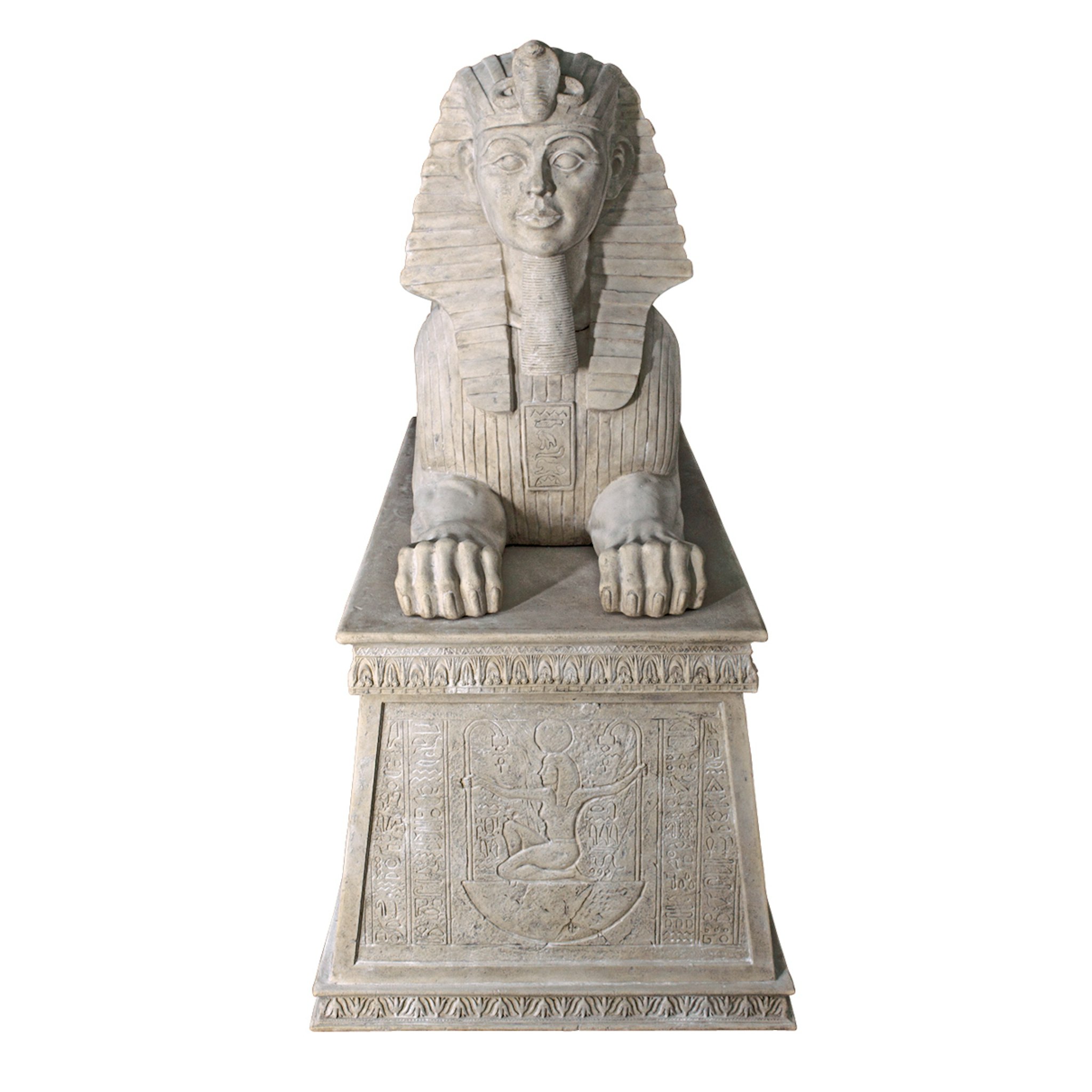 Toscano - Grand Stone Sphinx Statue atop a Egyptian Plinth