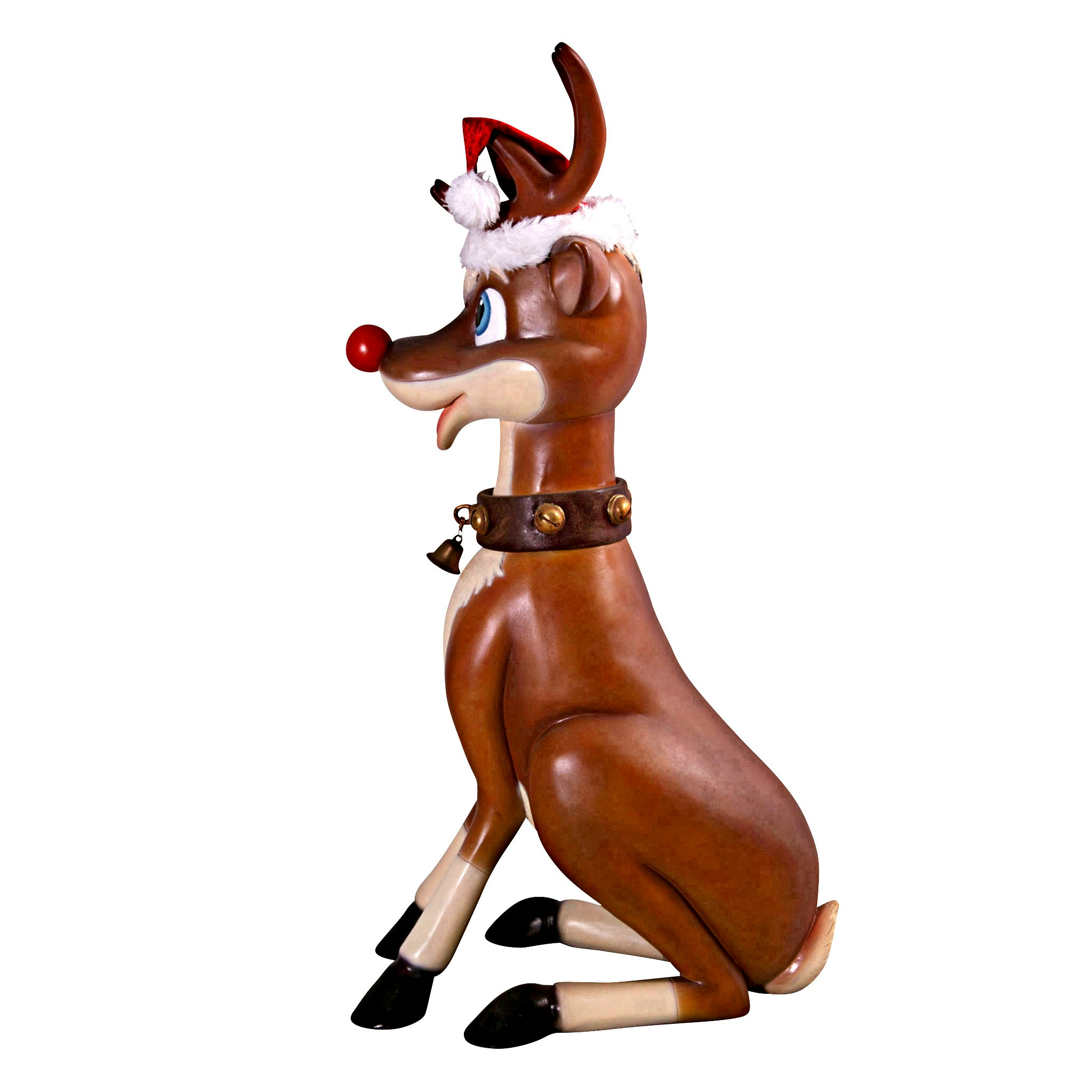 Toscano Santa Red-Nosed Christmas Reindeer Sitting Statue - Large
