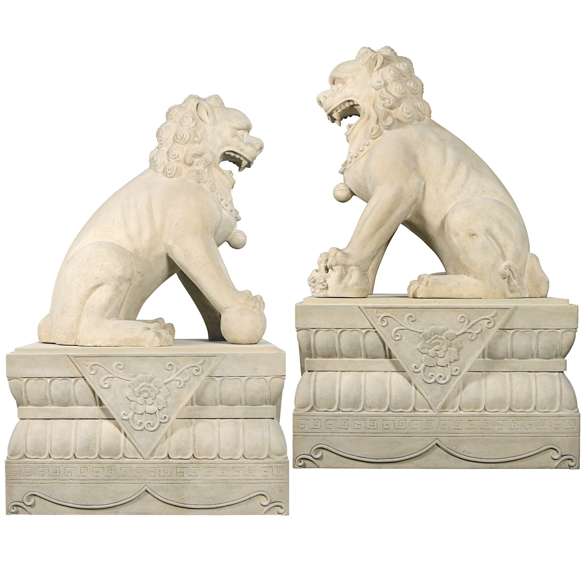 Toscano - Set of Grand Palace Chinese Lion Foo Dog Statues with Bases Male and Female