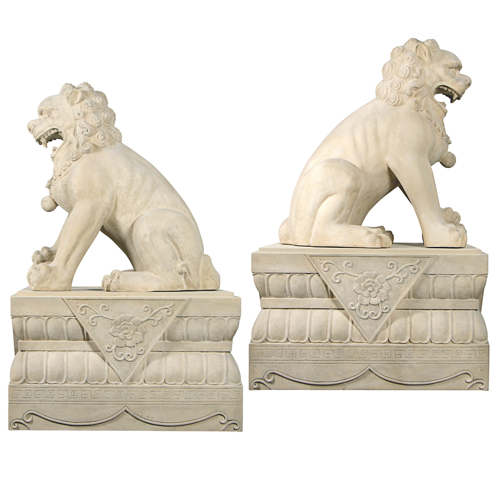 Toscano - Set of Grand Palace Chinese Lion Foo Dog Statues with Bases Male and Female