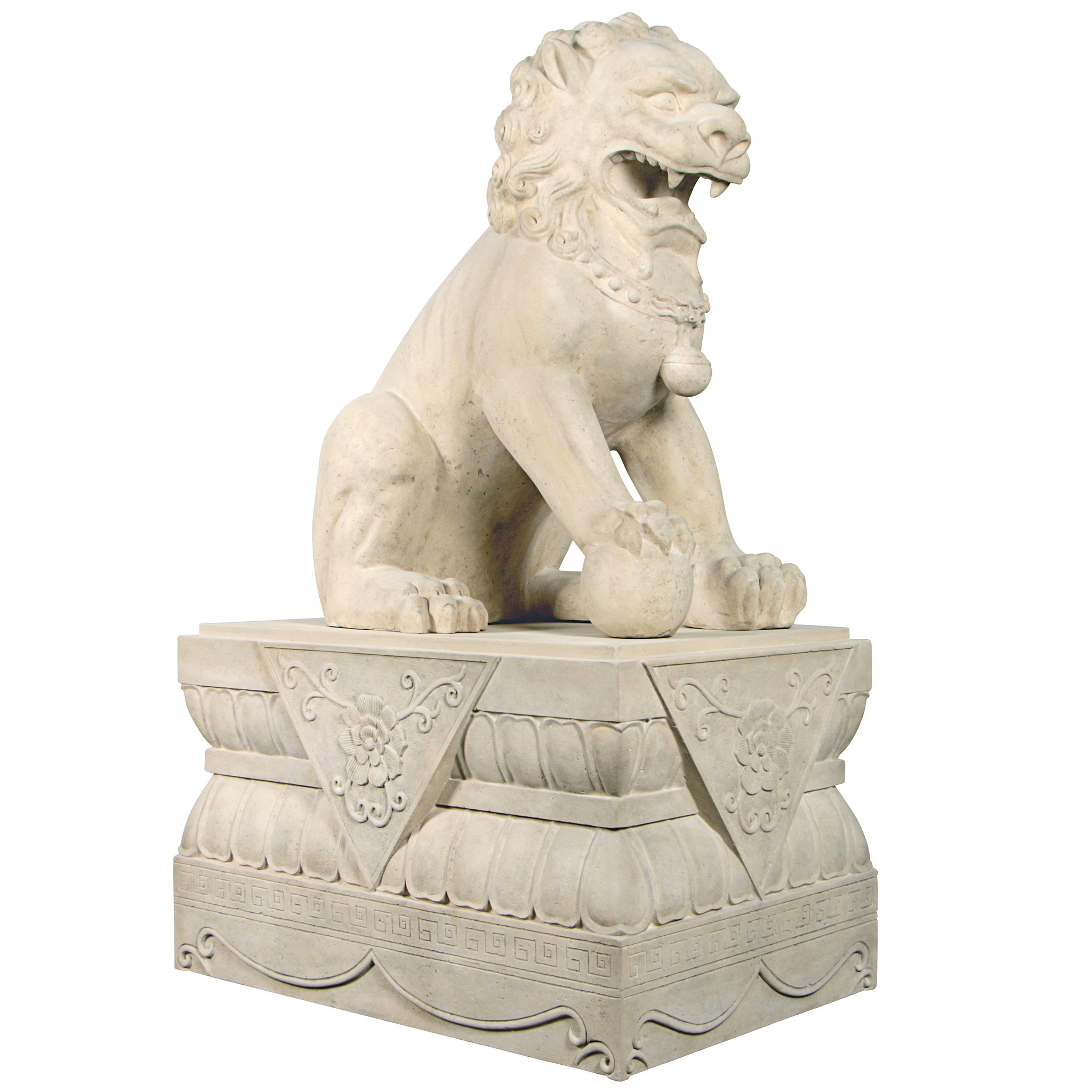 Toscano Grand Palace Chinese Lion Foo Dog Statue with Pedestal Base - Male