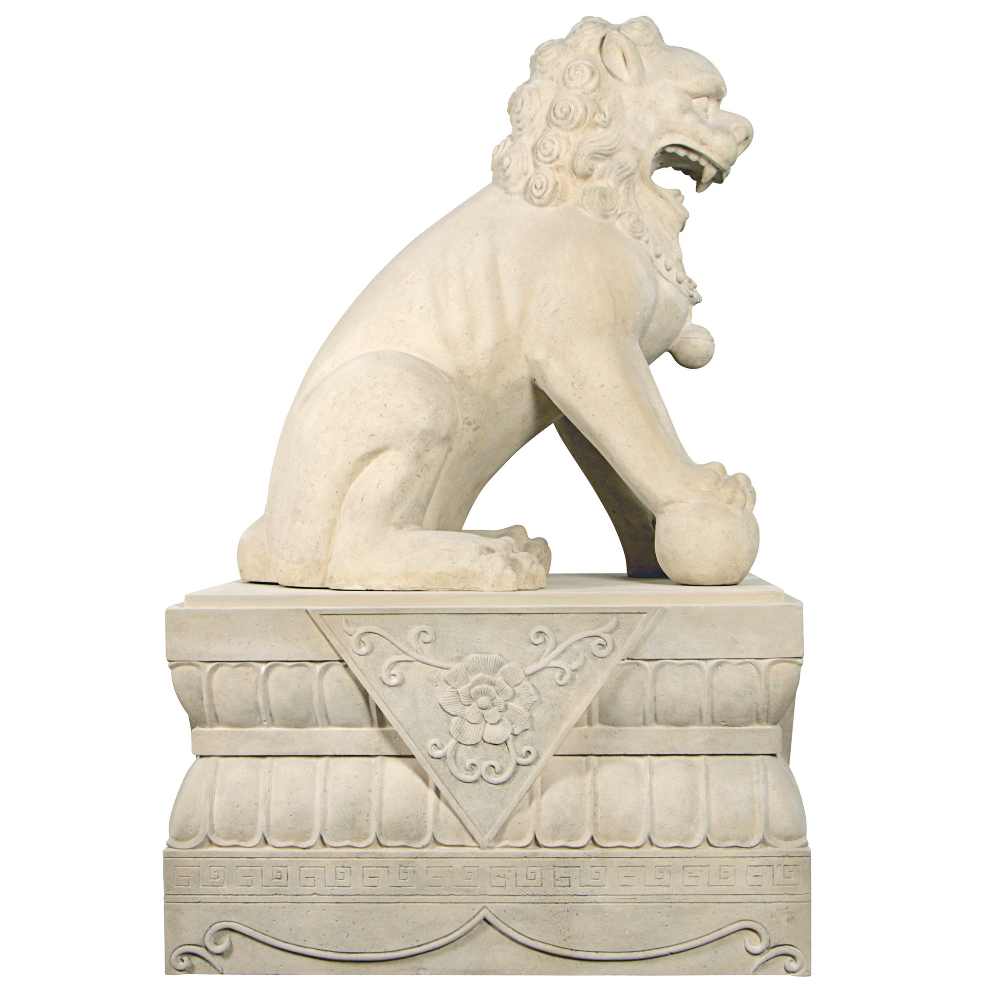 Toscano Grand Palace Chinese Lion Foo Dog Statue with Pedestal Base - Male