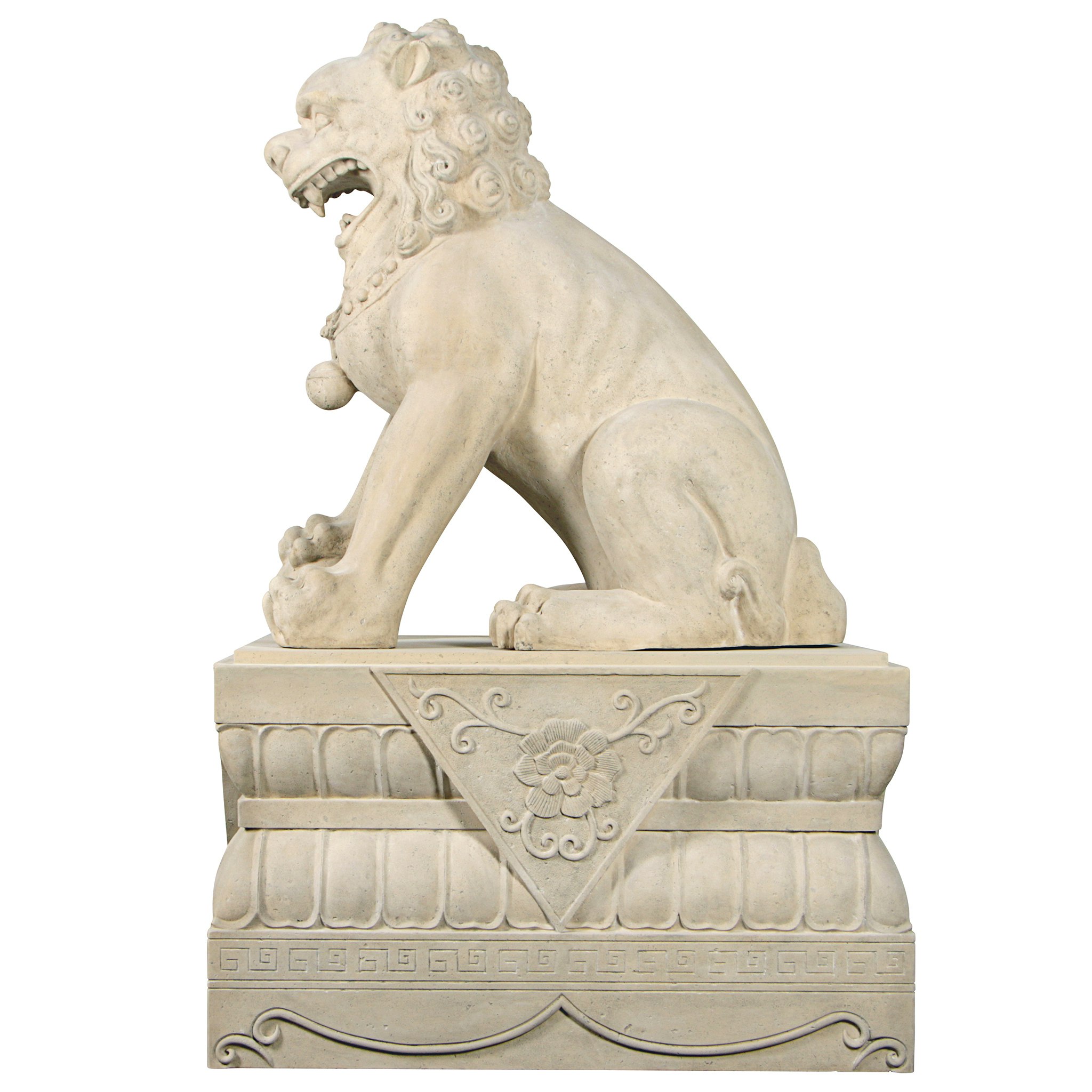 Toscano Grand Palace Chinese Lion Foo Dog Statue with Pedestal Base - Male