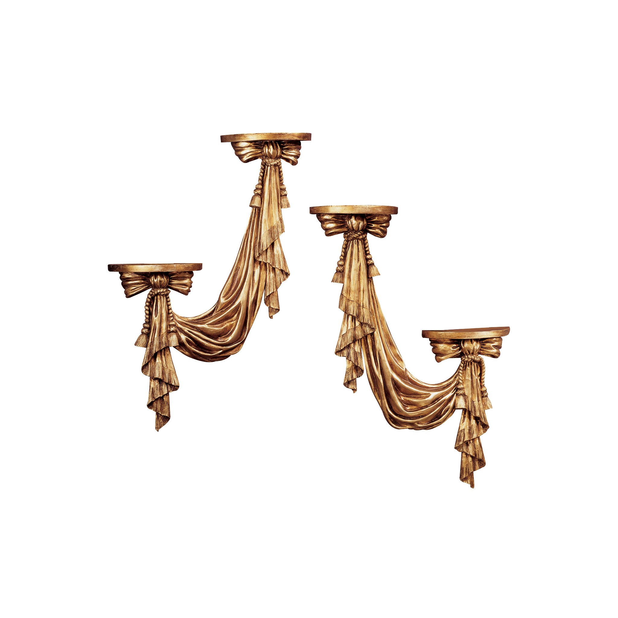 Toscano - Saint Louis Draped Sculptural Wall Accent Shelf in Gold, Designer Resin