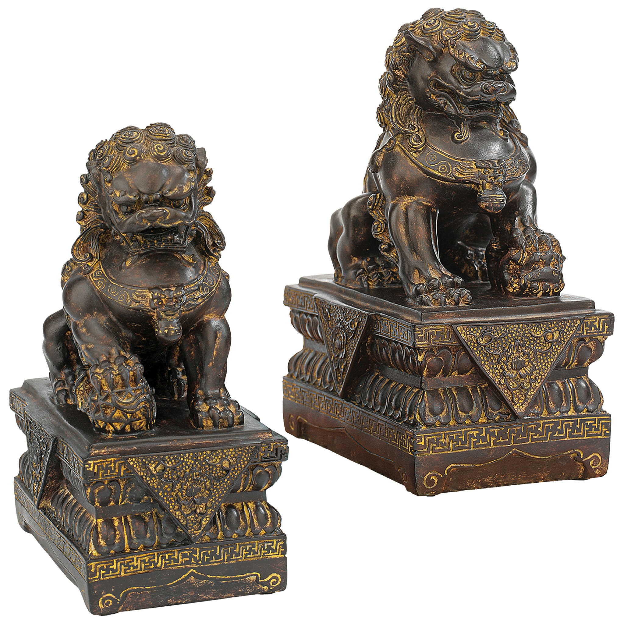 Toscano - Set of 2 Chinese Guardian Lion Foo Dog Statues Set of Two