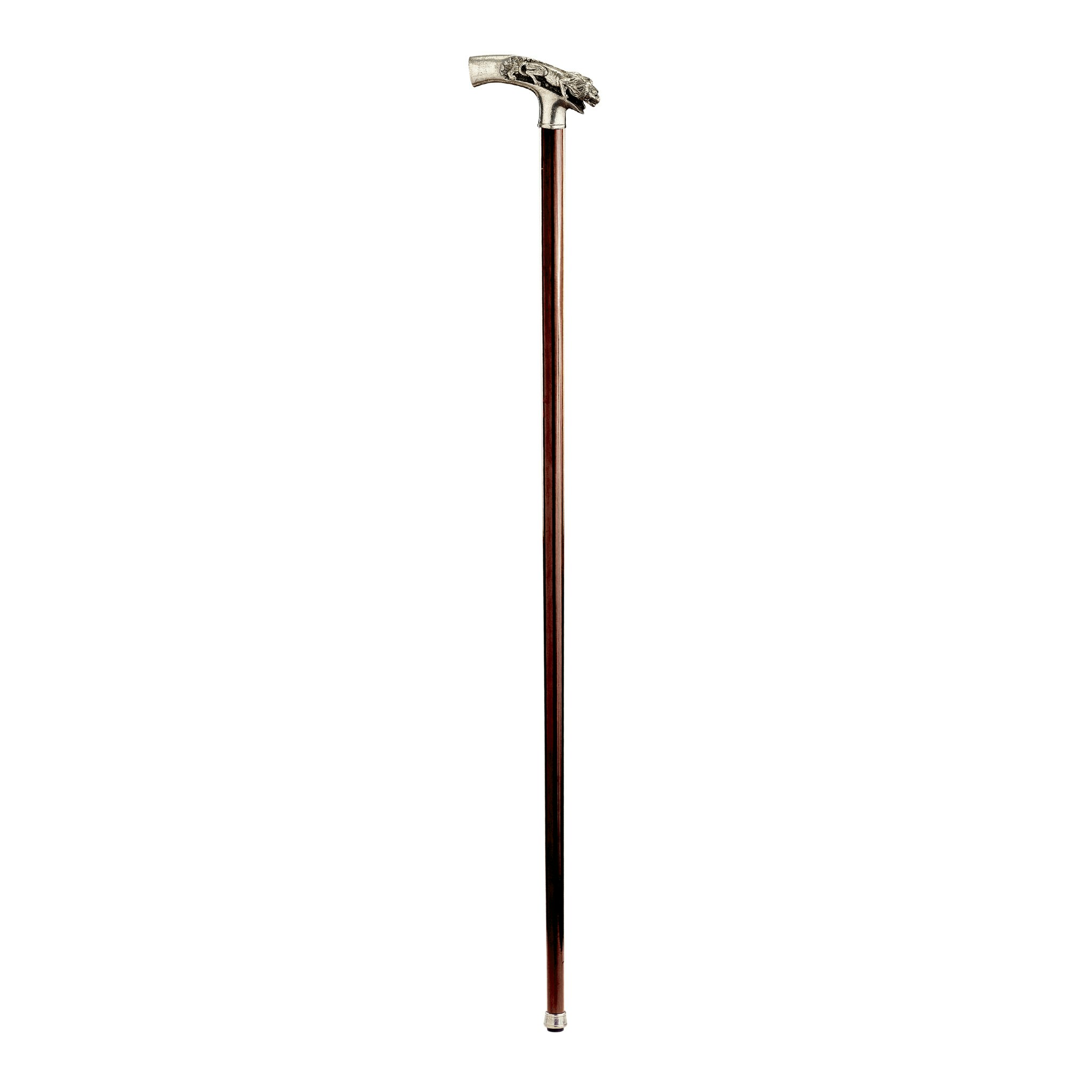 Toscano - Padrone Lion on Mountain Walking Stick in Pewter