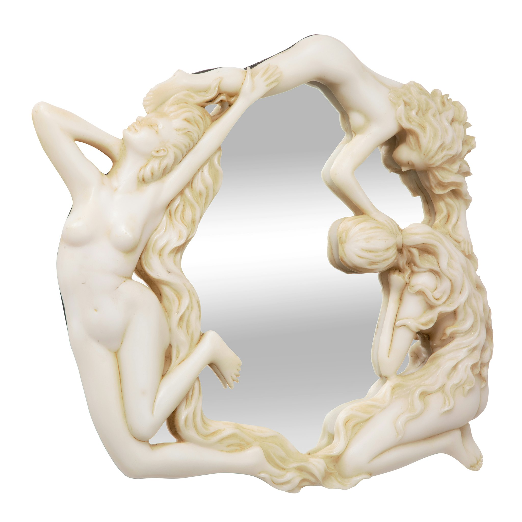 Toscano - Dance of the Nymphs Sculptural Wall Mirror in Ancient Ivory, Designer Resin
