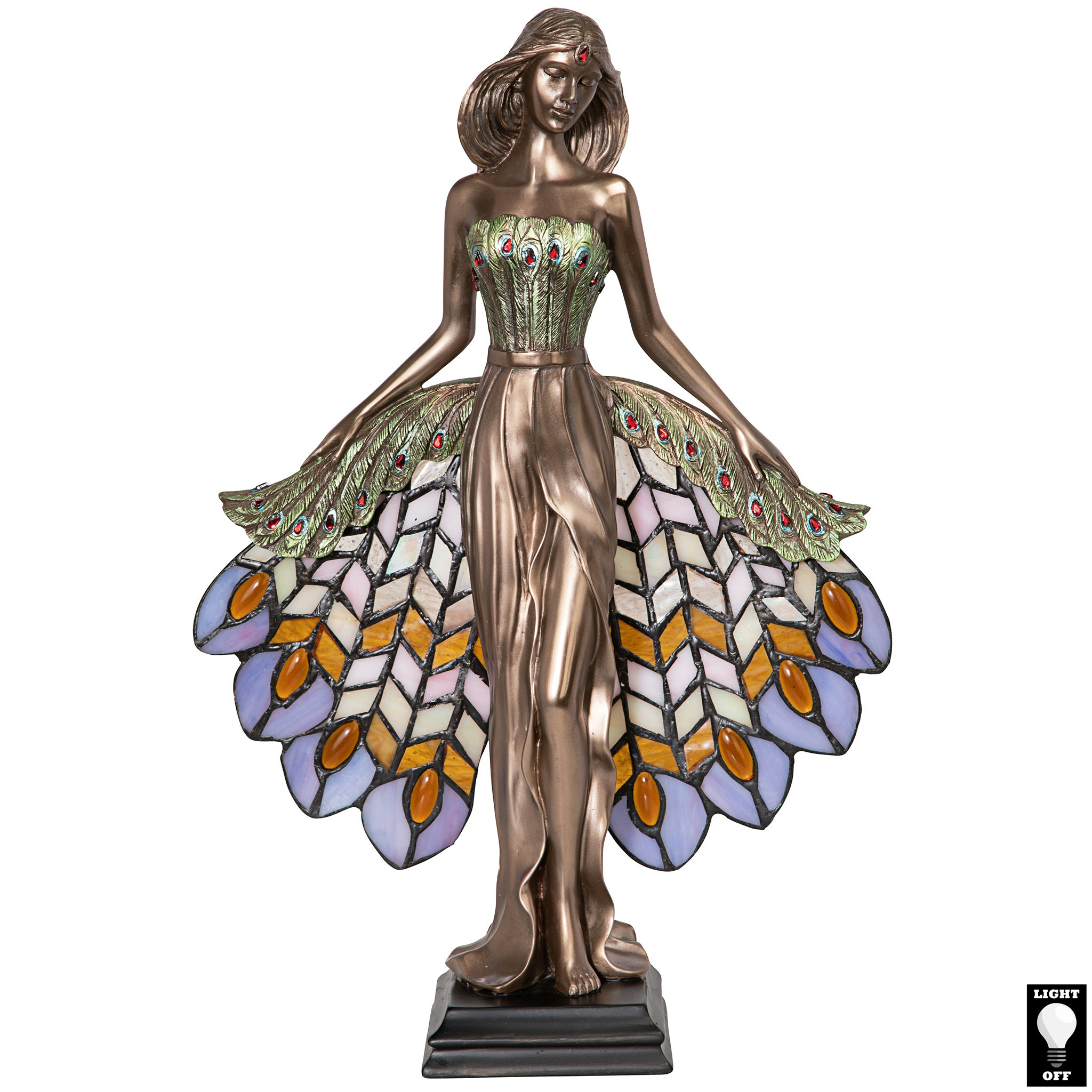 Toscano - Peacock Priestess Tiffany-Style Illuminated Sculpture