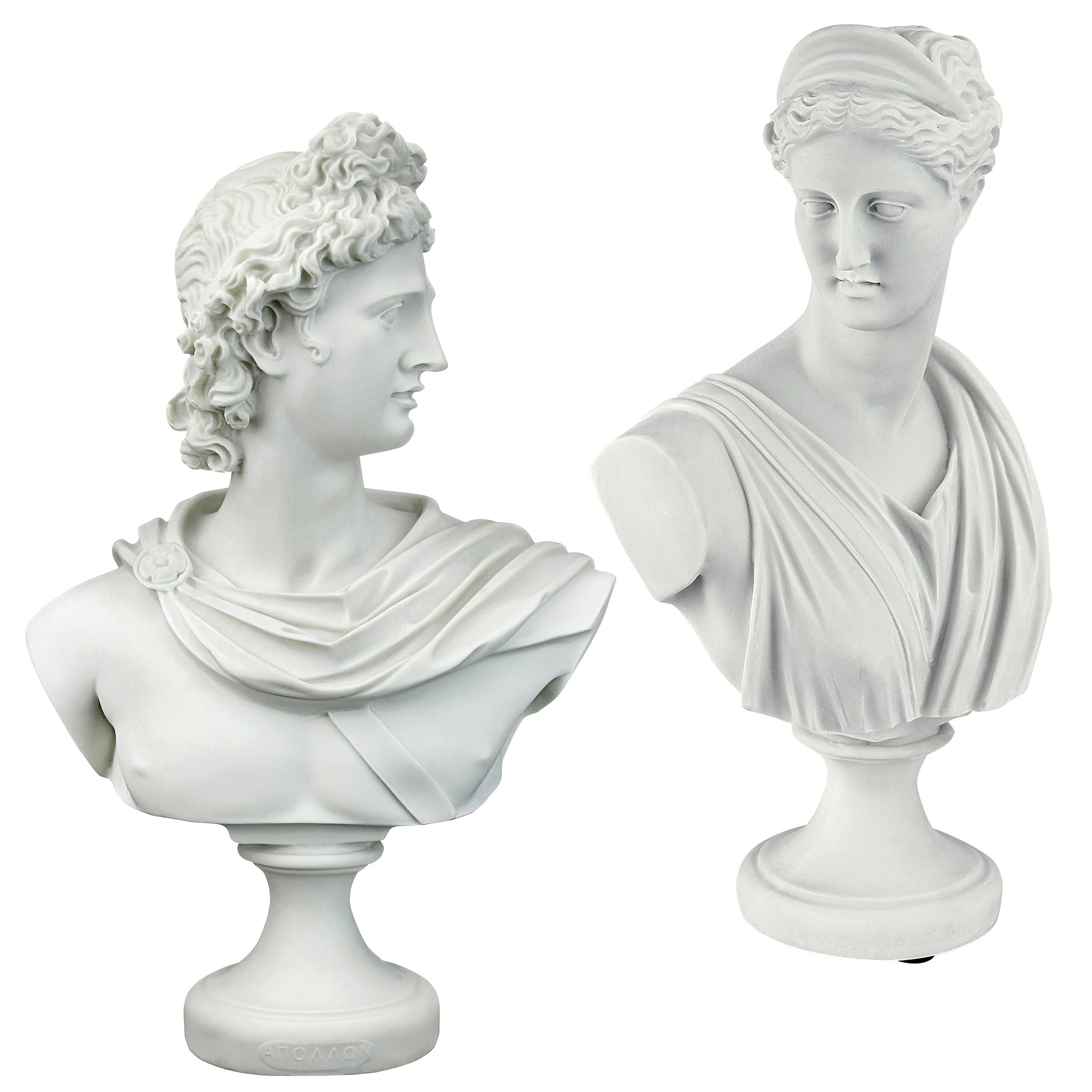 Toscano - Set of 2 Diana of Versailles and Apollo Belvedere Bonded Marble Greek Bust Statues