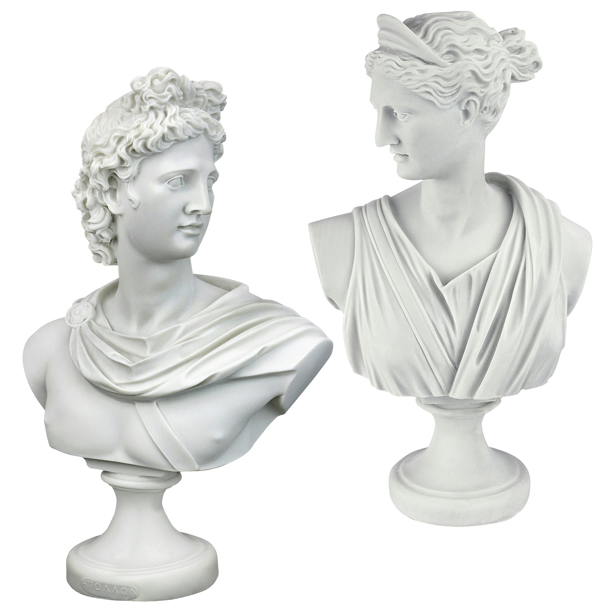 Toscano - Set of 2 Diana of Versailles and Apollo Belvedere Bonded Marble Greek Bust Statues