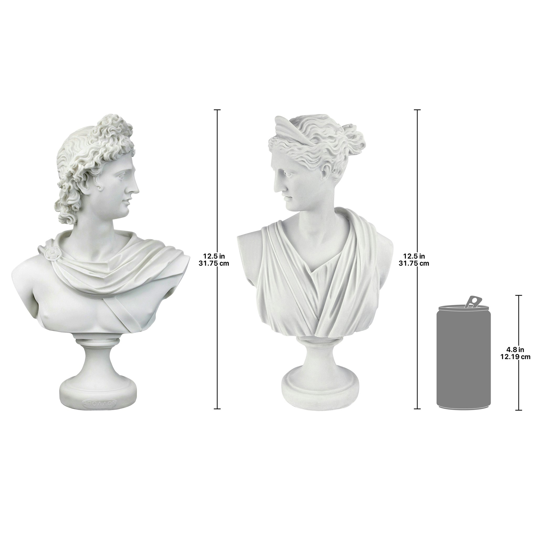 Toscano - Set of 2 Diana of Versailles and Apollo Belvedere Bonded Marble Greek Bust Statues