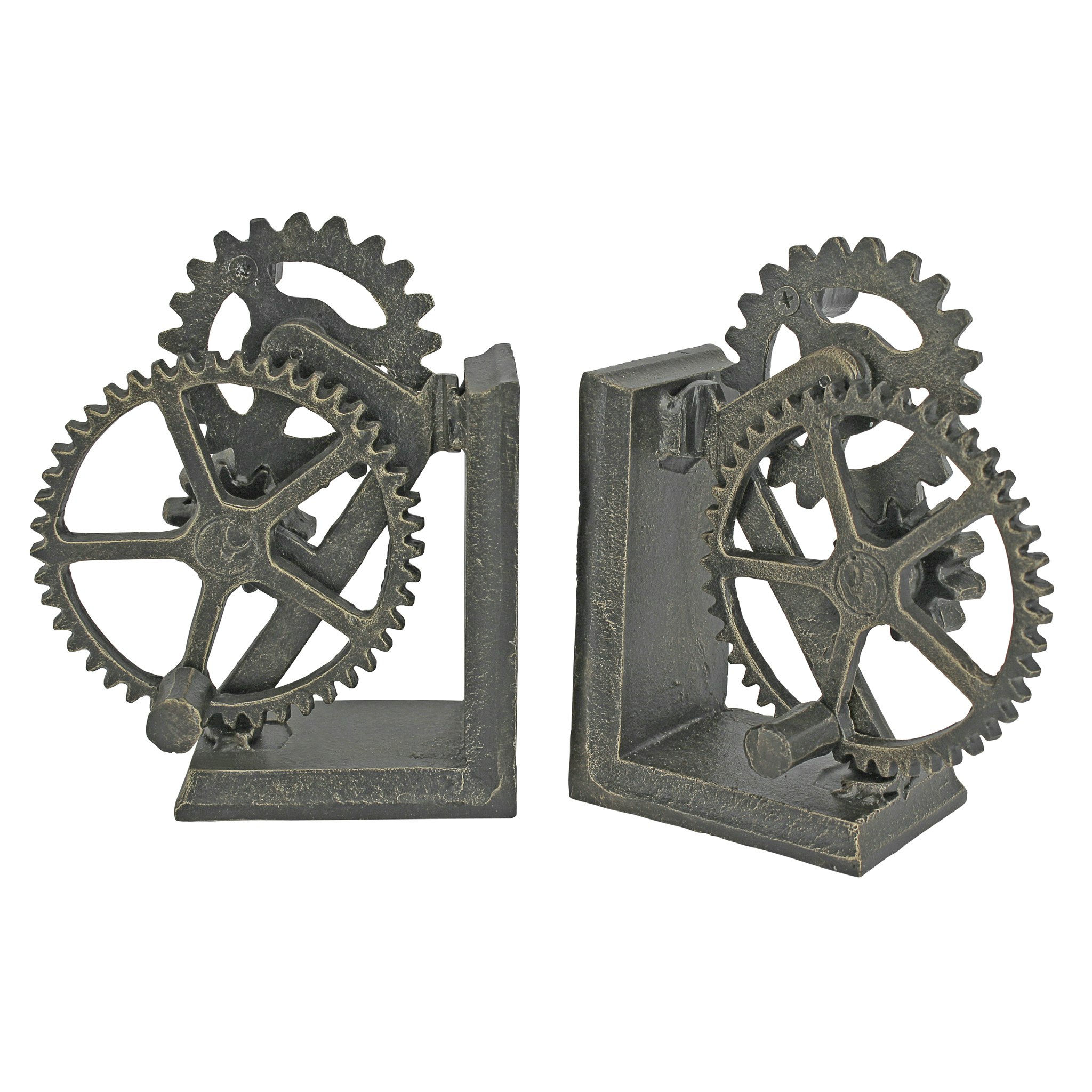 Toscano - Industrial Gear Sculptural Bookend Pair in Cast Iron