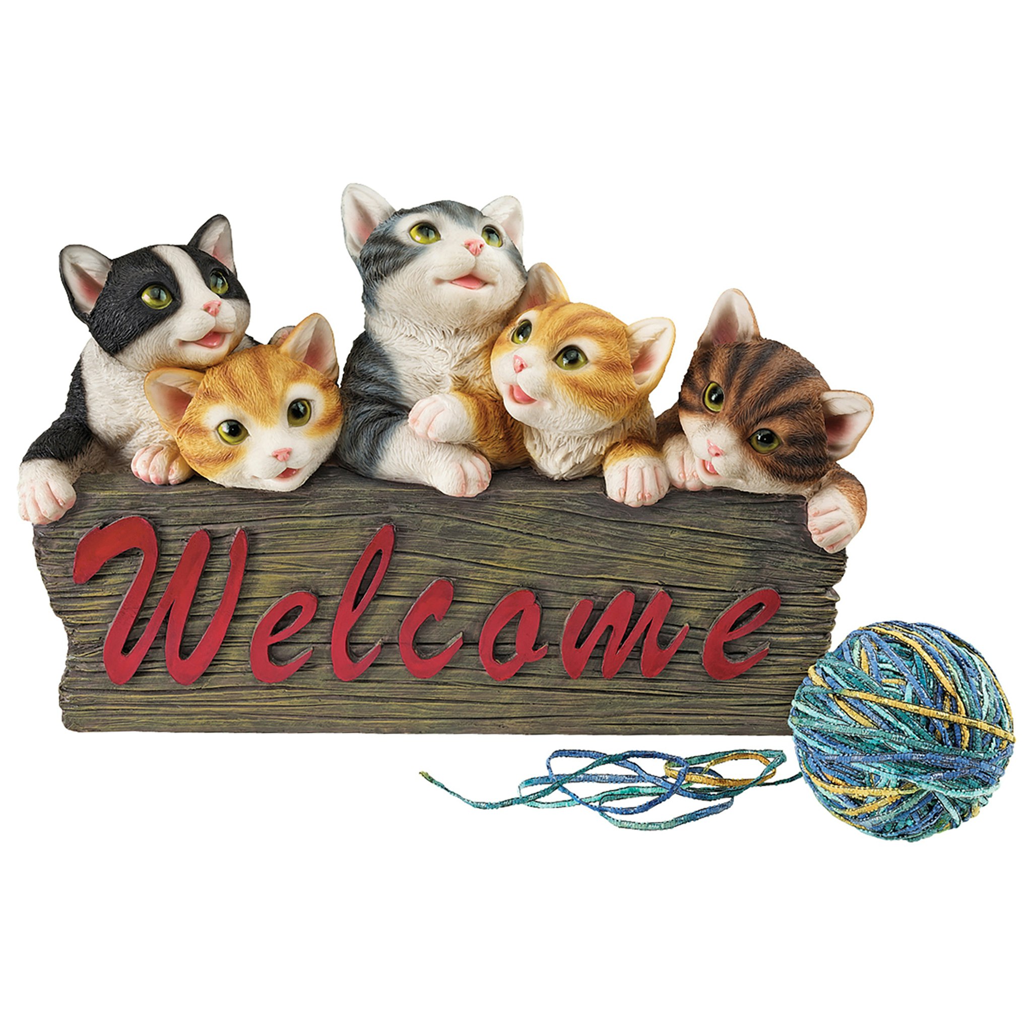 Toscano - Kitten Kaboodle Cat Welcome Sign Statue