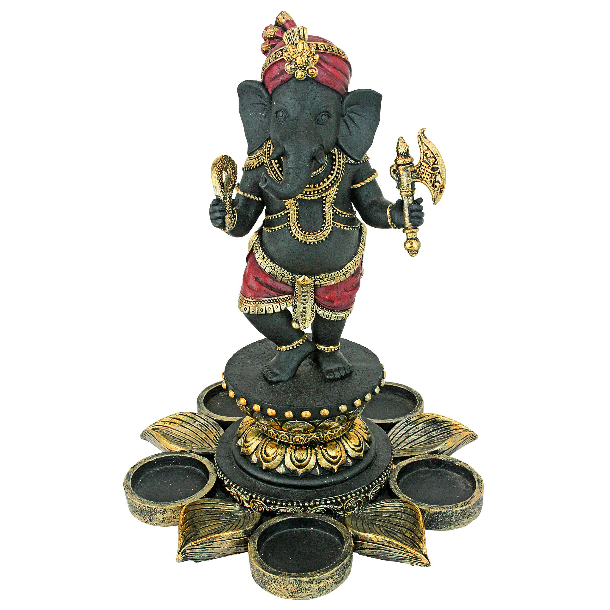 Toscano - Standing Lord Ganesha on Lotus Flower Candle Holder Statue