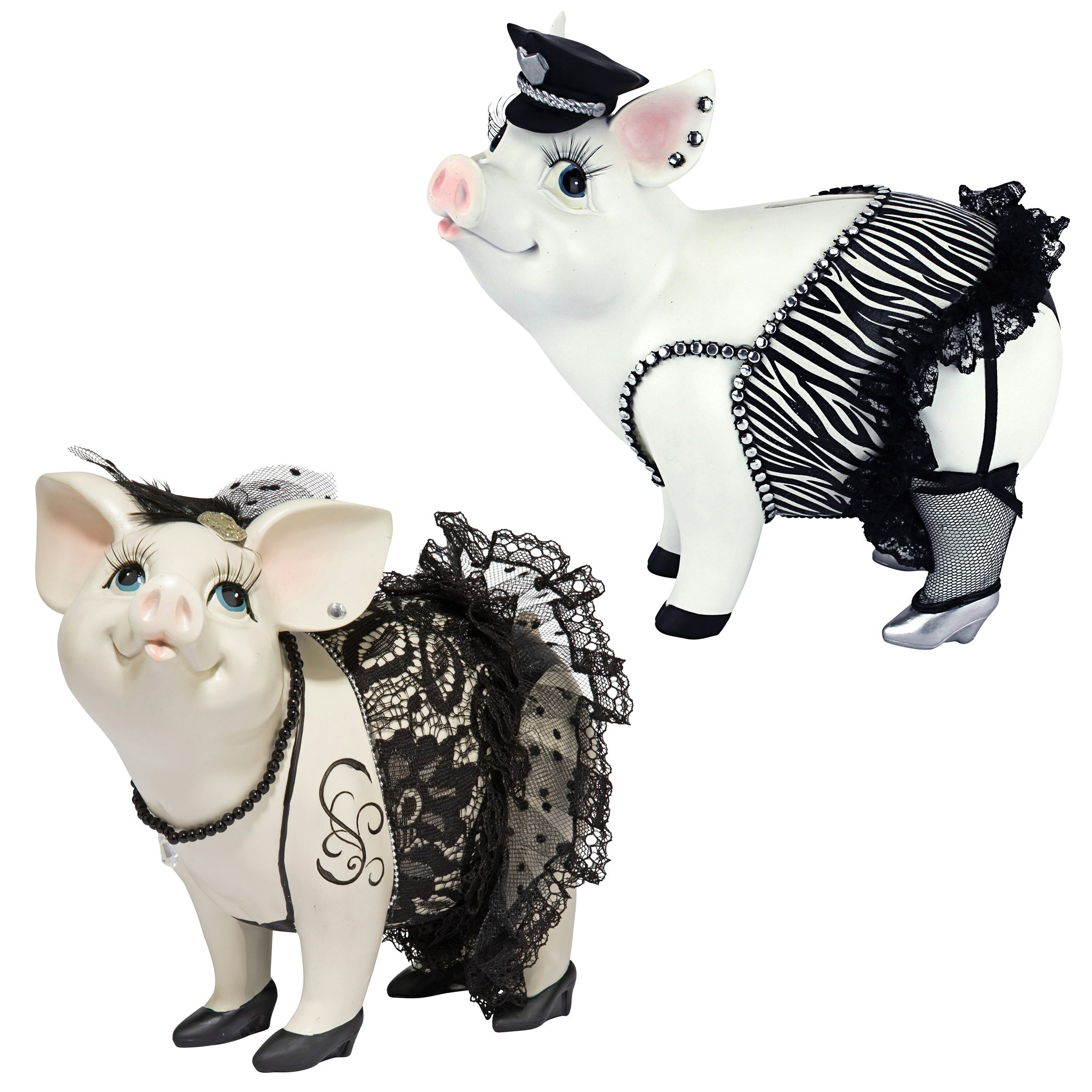 Toscano - Lace and Lard and Porker on Patrol Pig Statues