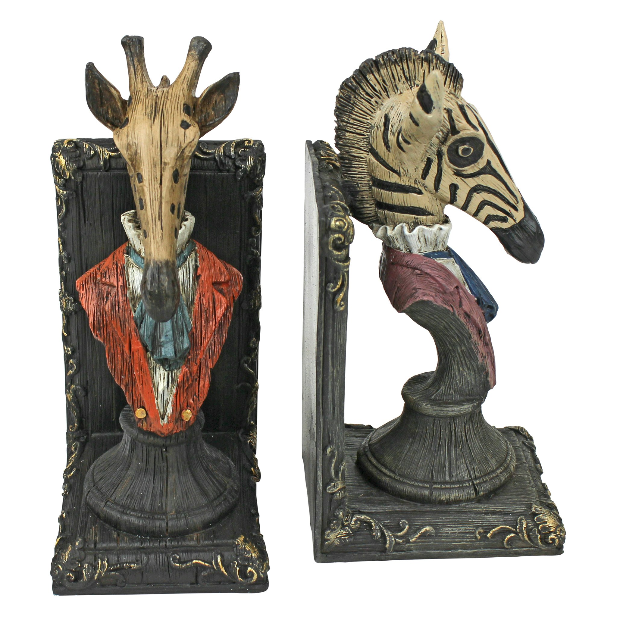 Toscano - Serengeti Soiree Giraffe and Zebra Bookend Pair in Designer Resin