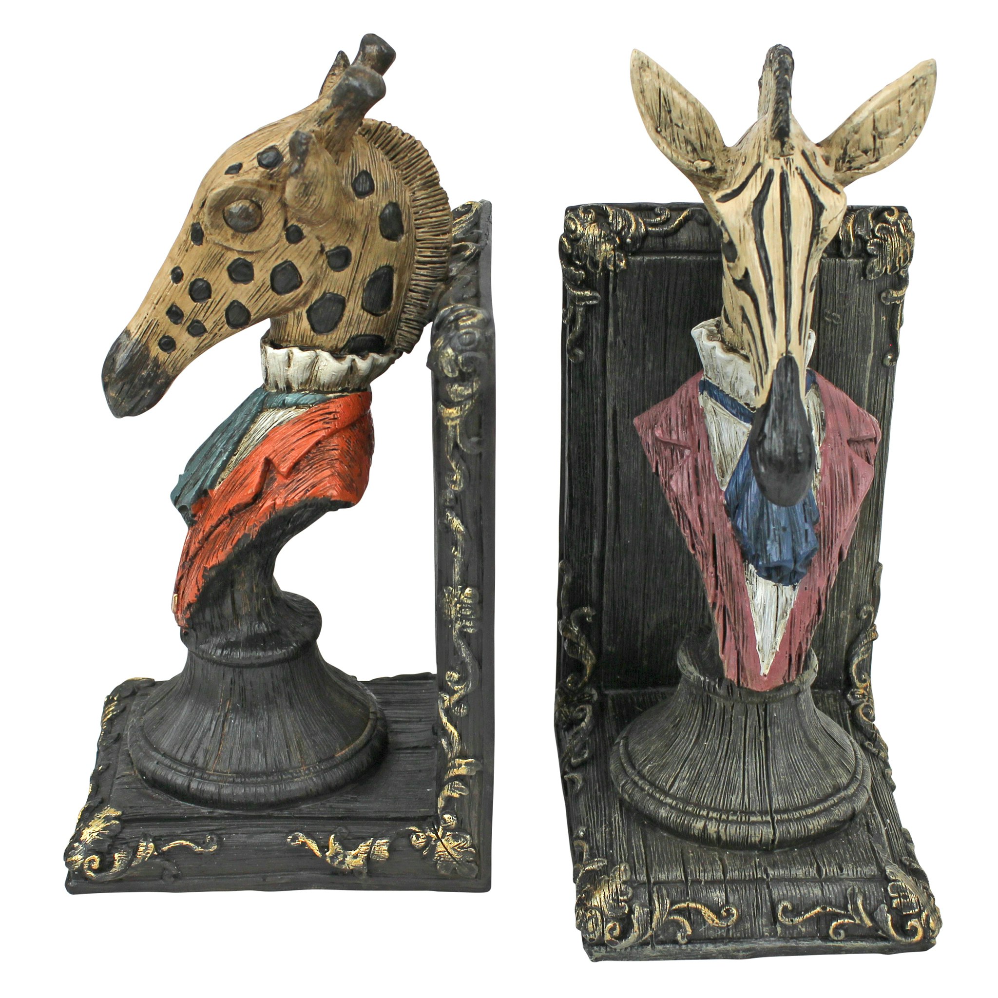 Toscano - Serengeti Soiree Giraffe and Zebra Bookend Pair in Designer Resin