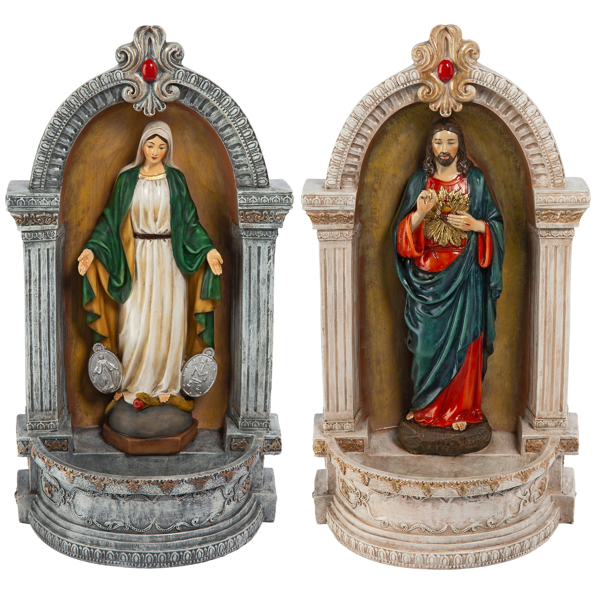 Toscano - Set of 2 Holy Family Devotionals Italian-Style Font StatuesSet of Two