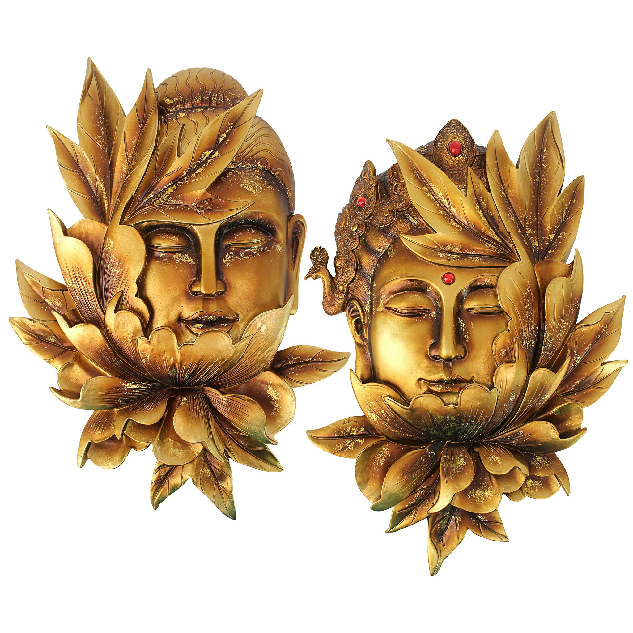 Toscano - Set of 2 Enlightened Deities Buddha and Guan Yin Wall Sculptures