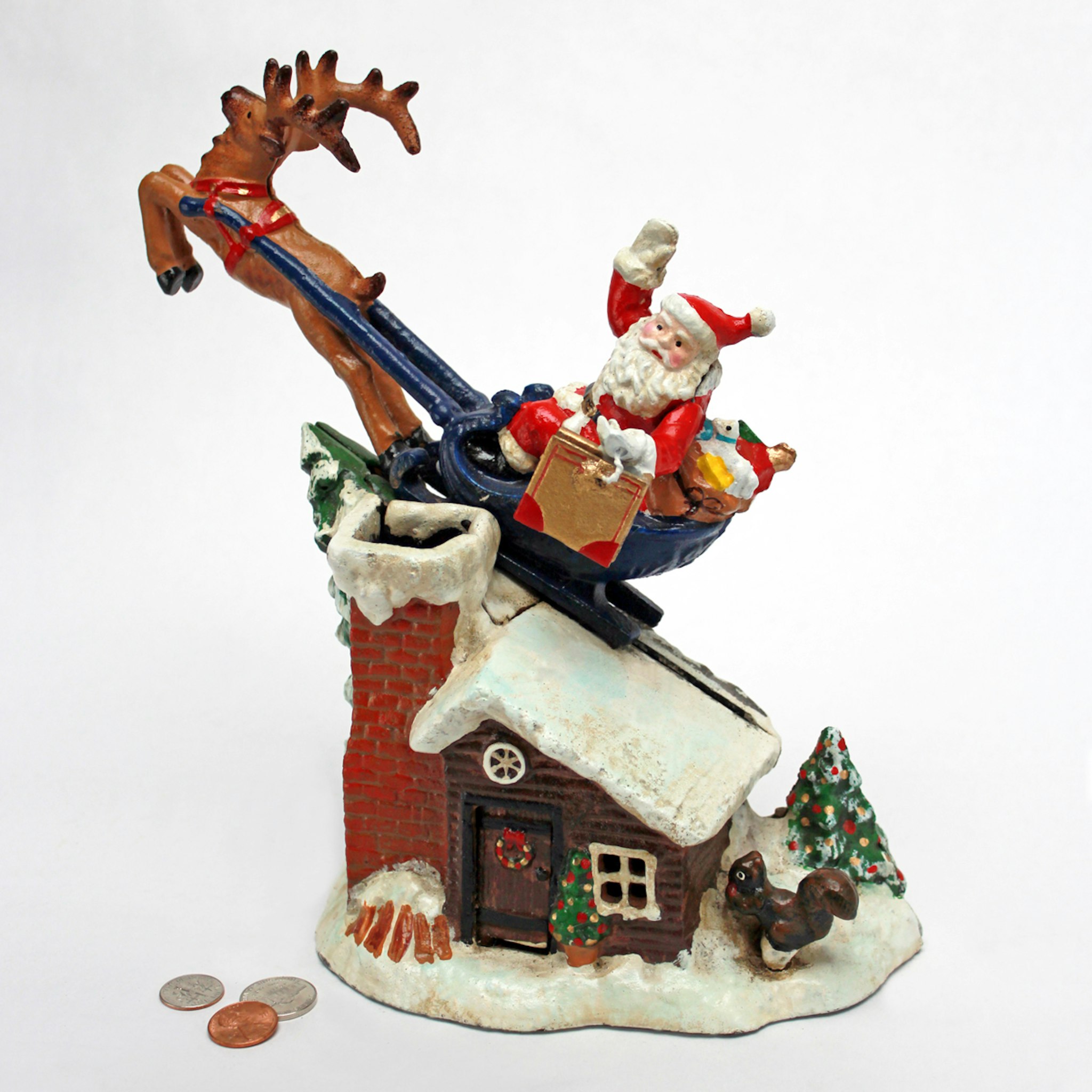 Toscano - Santa Christmas Sleigh Ride Mechanical Coin Bank