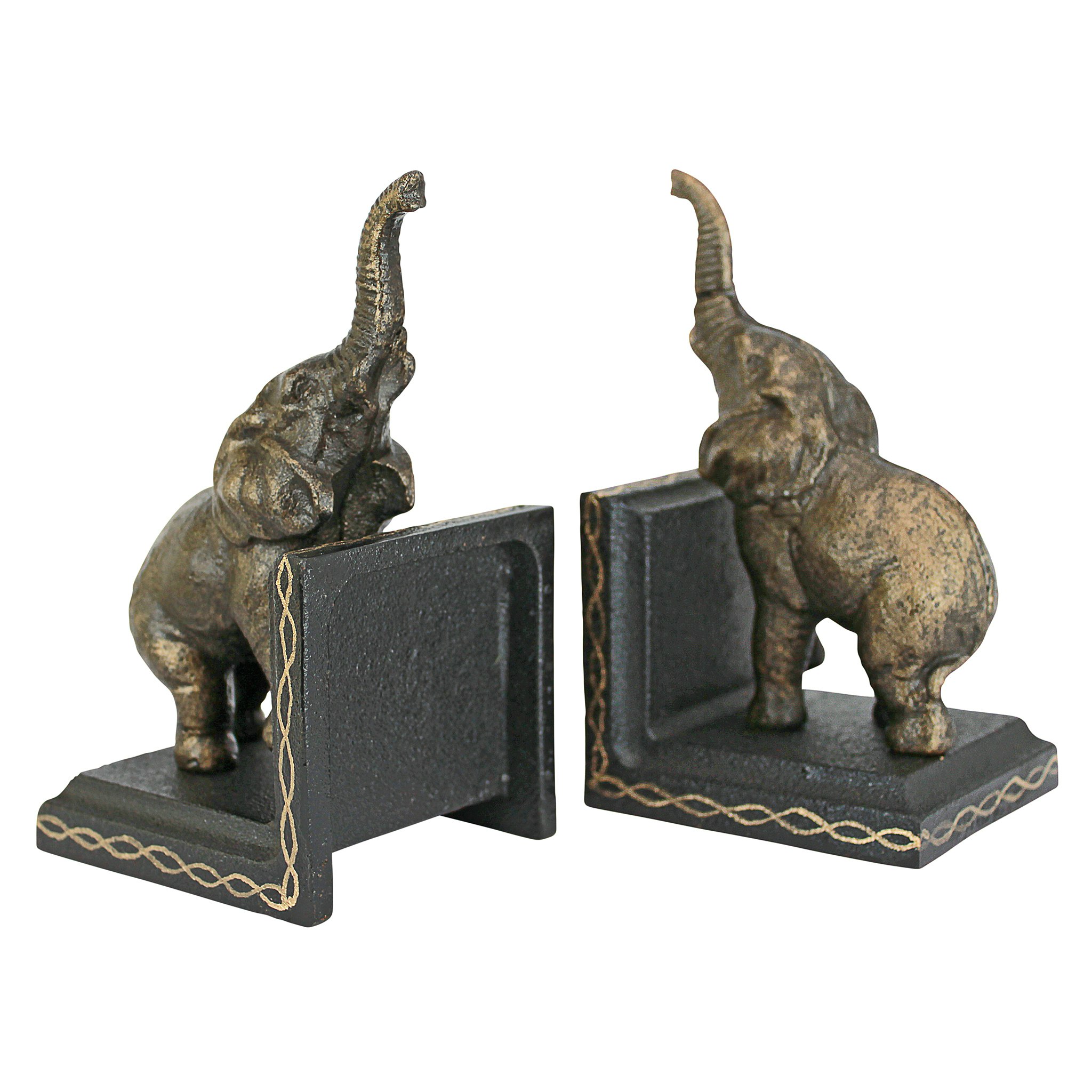 Toscano - Triumphant Elephant Sculptural Bookend Pair in Cast Iron