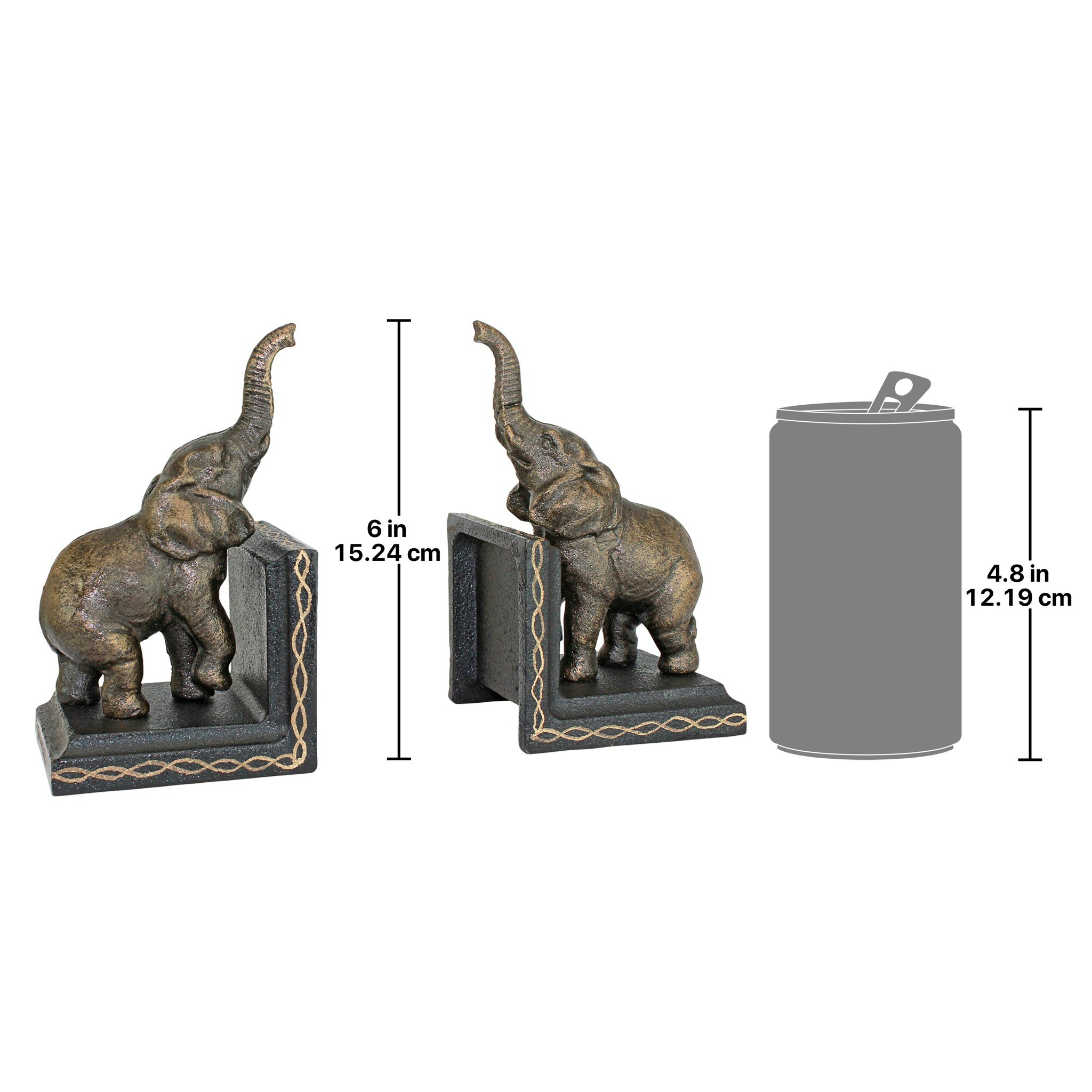 Toscano - Triumphant Elephant Sculptural Bookend Pair in Cast Iron