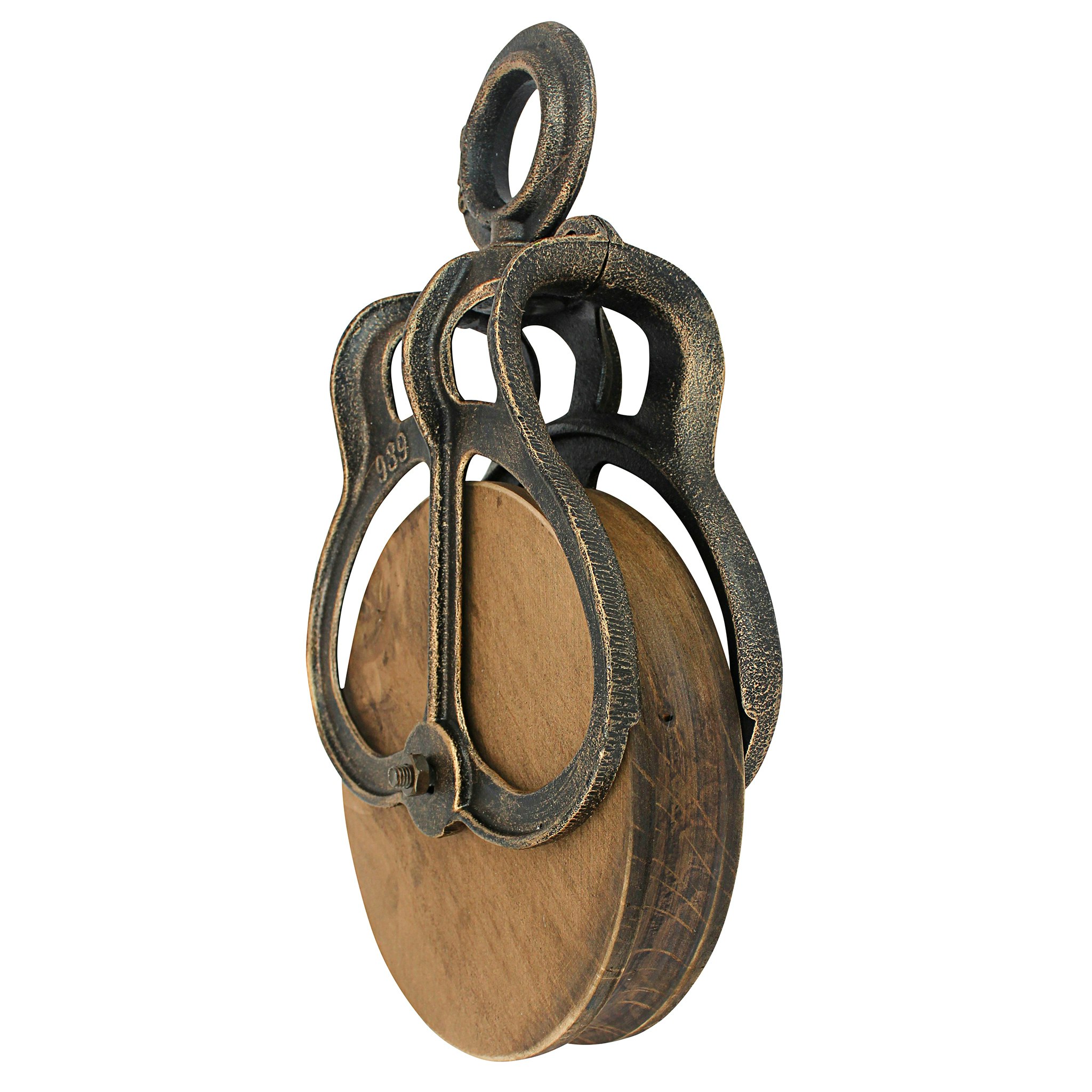 Toscano Vintage-Style Cast Iron and Wood Wheel Farm Pulley - Cast Iron/Wood, Giant