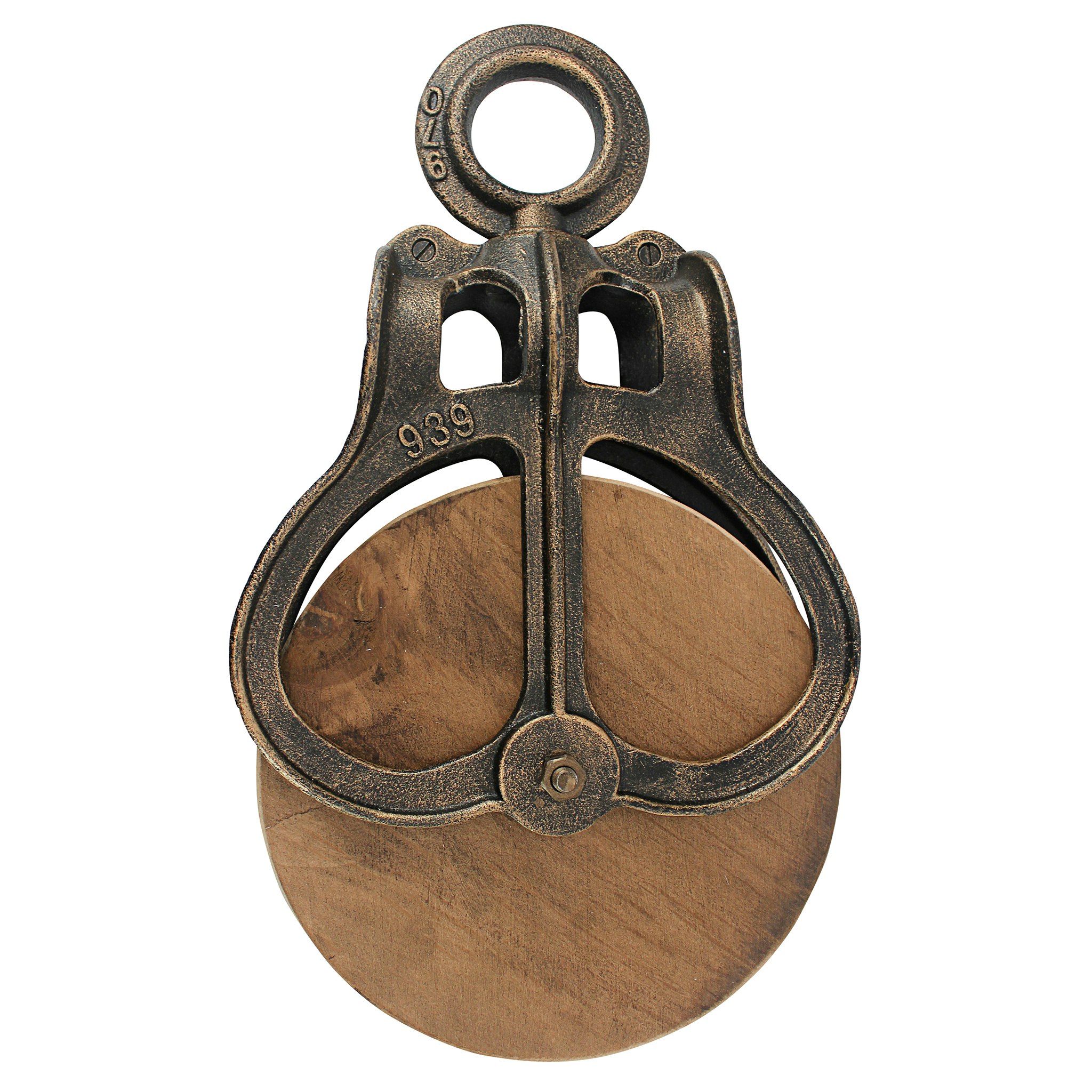 Toscano Vintage-Style Cast Iron and Wood Wheel Farm Pulley - Cast Iron/Wood, Giant