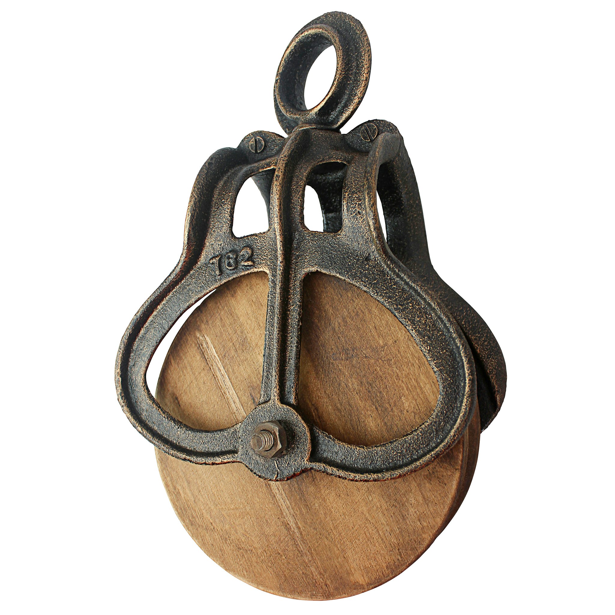 Toscano Vintage-Style Cast Iron and Wood Wheel Farm Pulley - Cast Iron/Wood, Large