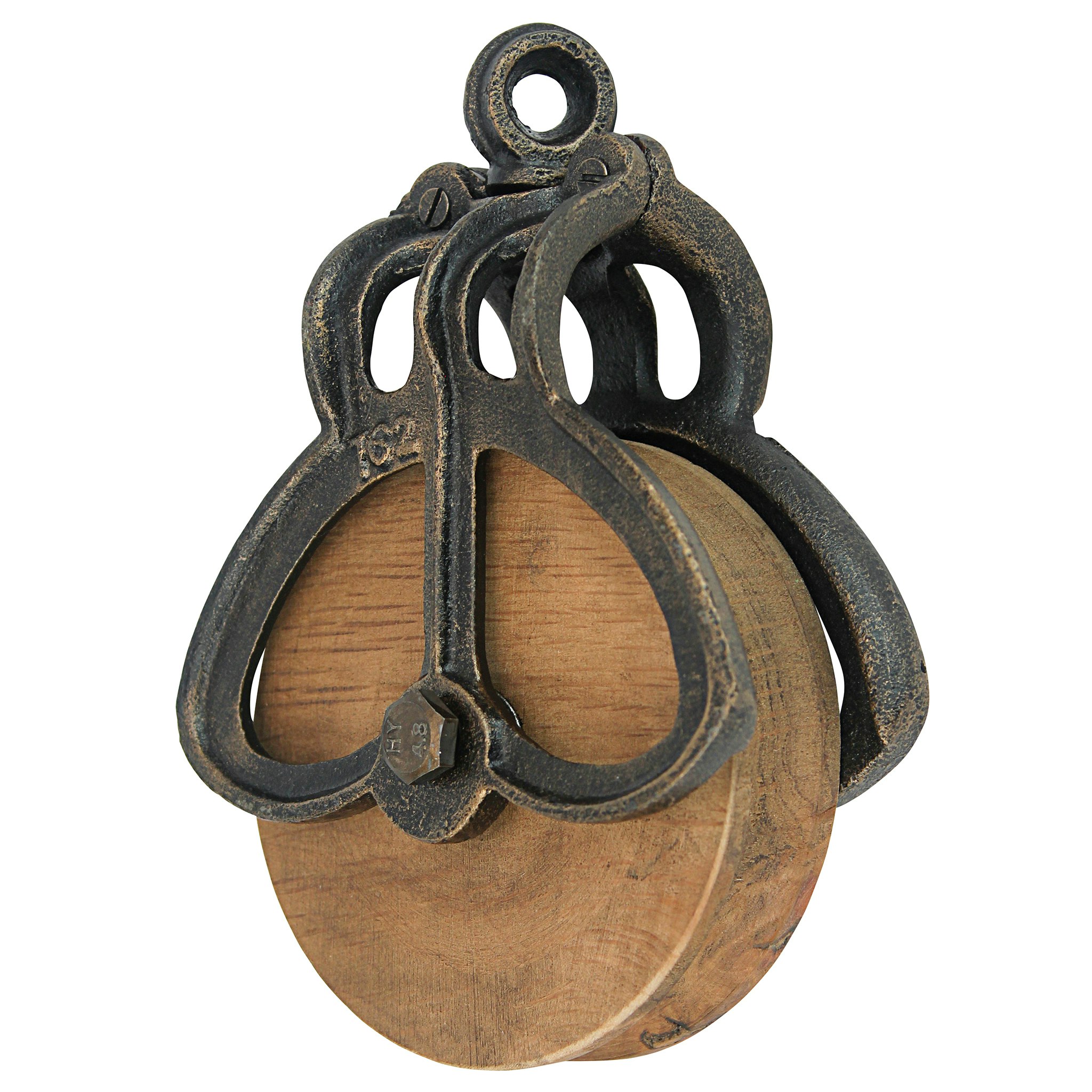Toscano Vintage-Style Cast Iron and Wood Wheel Farm Pulley - Cast Iron/Wood, Medium