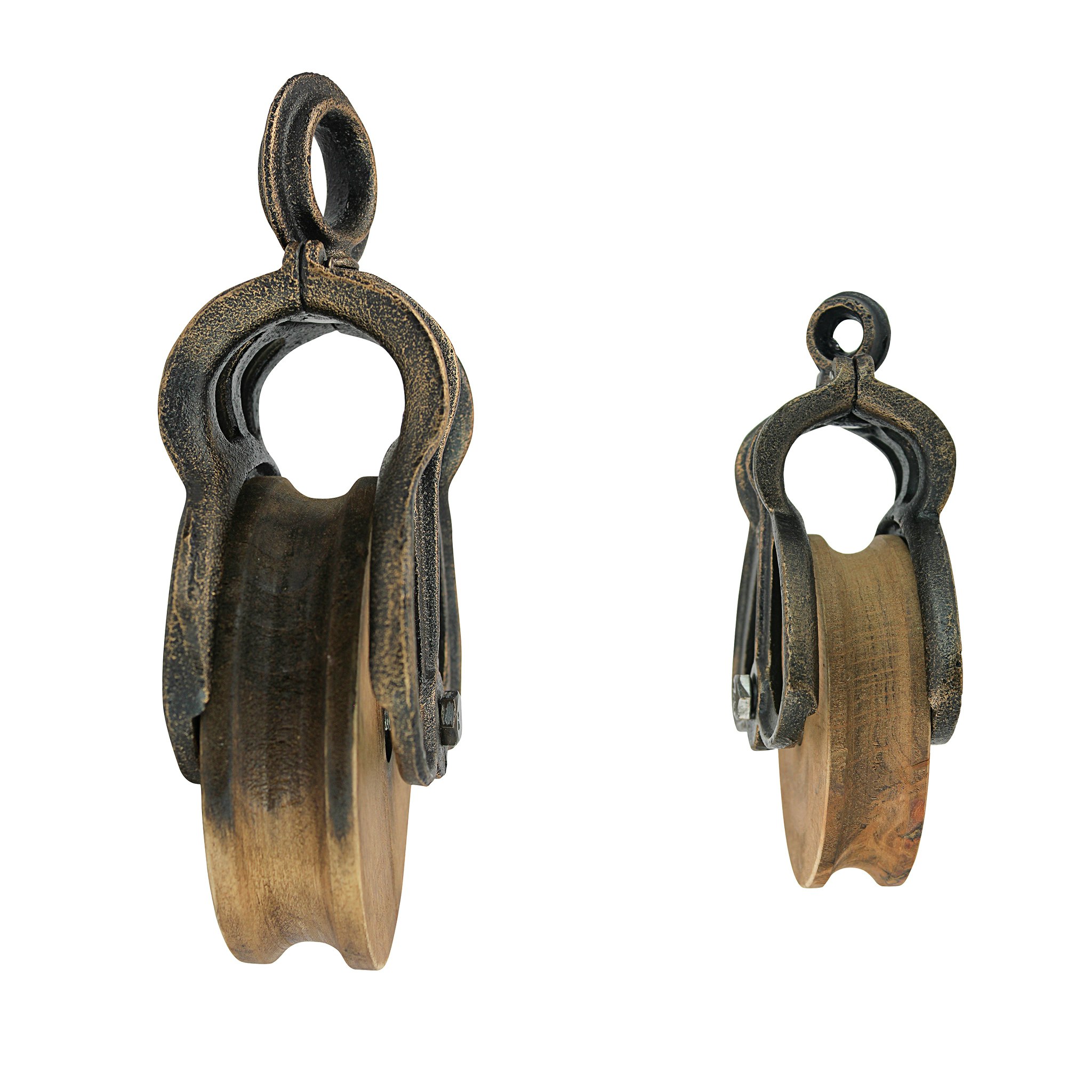 Toscano - Set of Vintage-Style Wheel Farm Pulley in Cast Iron/Wood