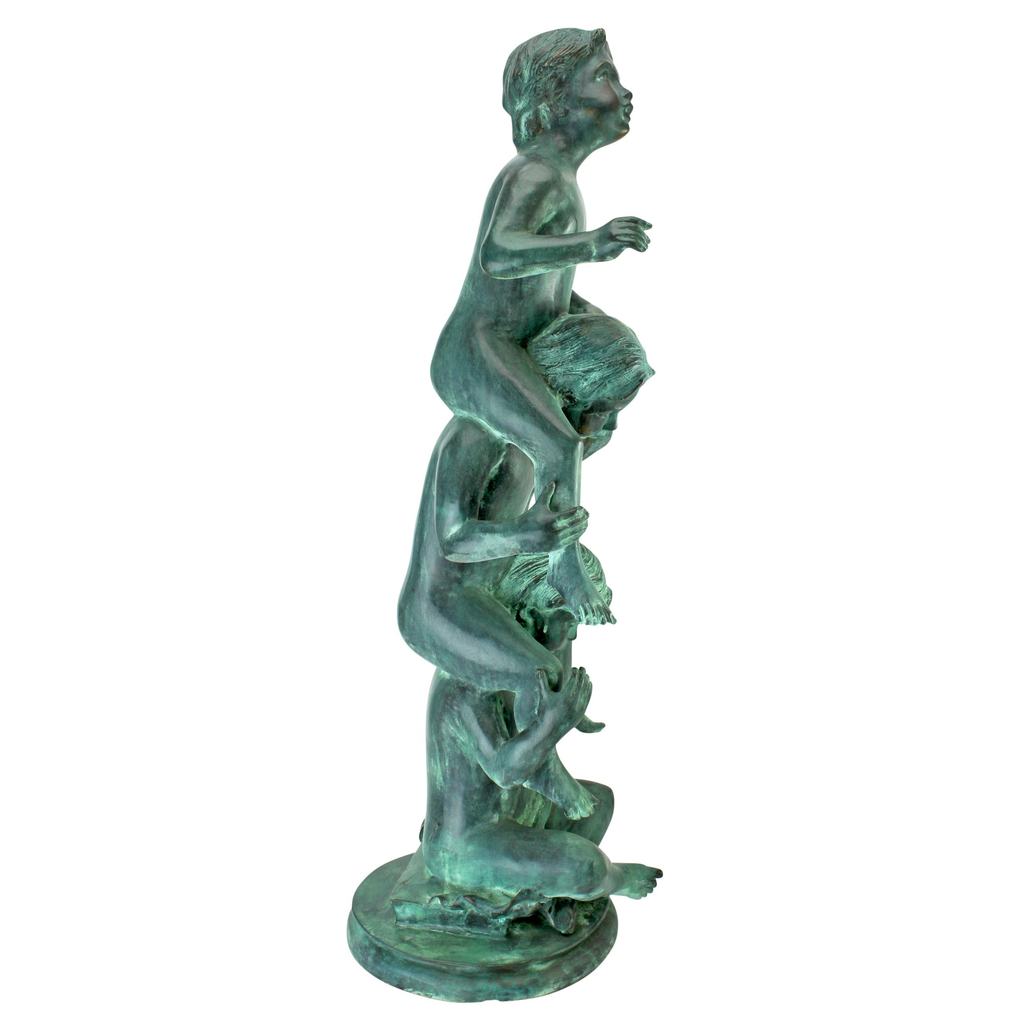 Toscano Child Play Stacked Children Spitting Statue - Medium