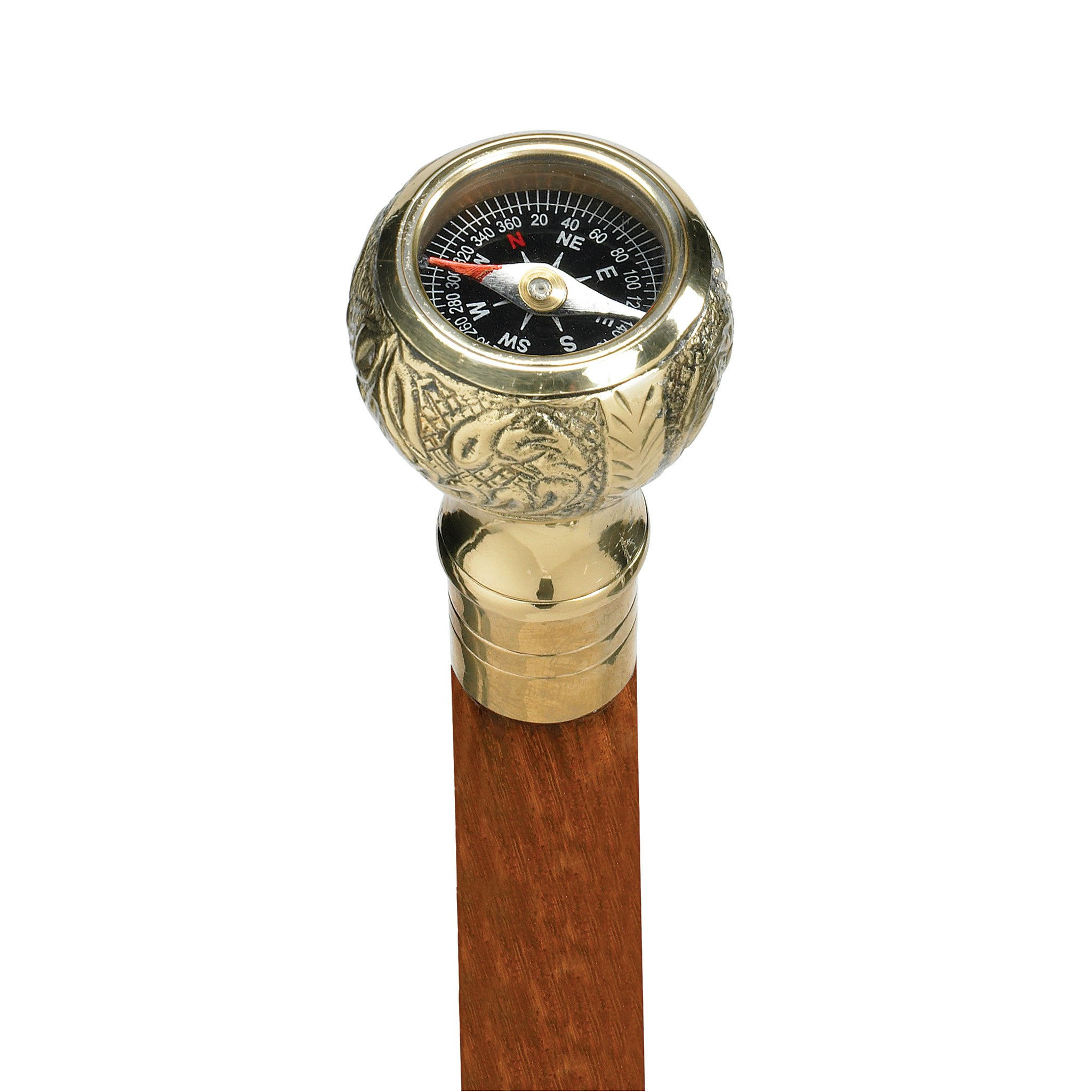 Toscano - Empress Direct Path Compass Walking Stick in Brass Capstick/Hardwood