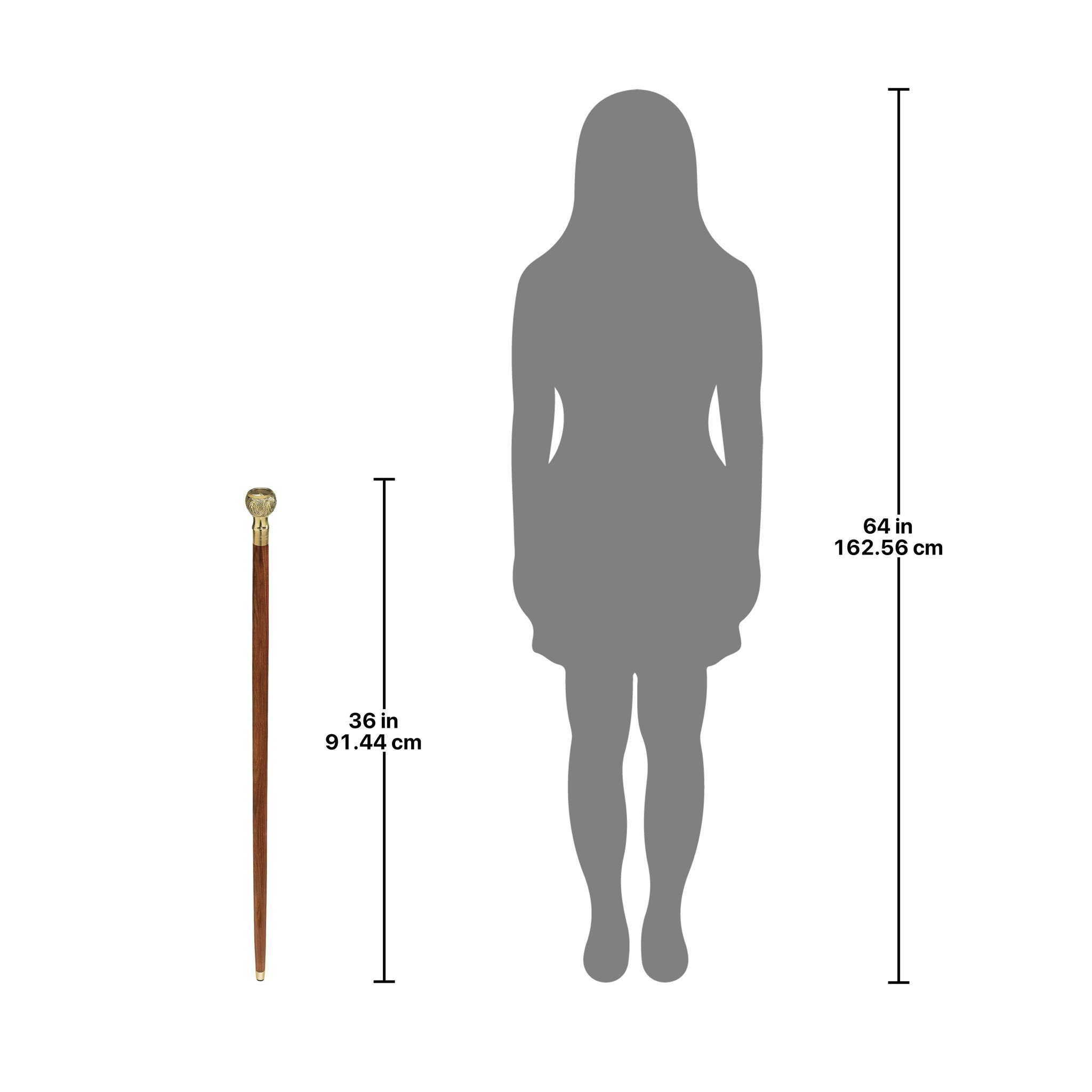 Toscano - Empress Direct Path Compass Walking Stick in Brass Capstick/Hardwood