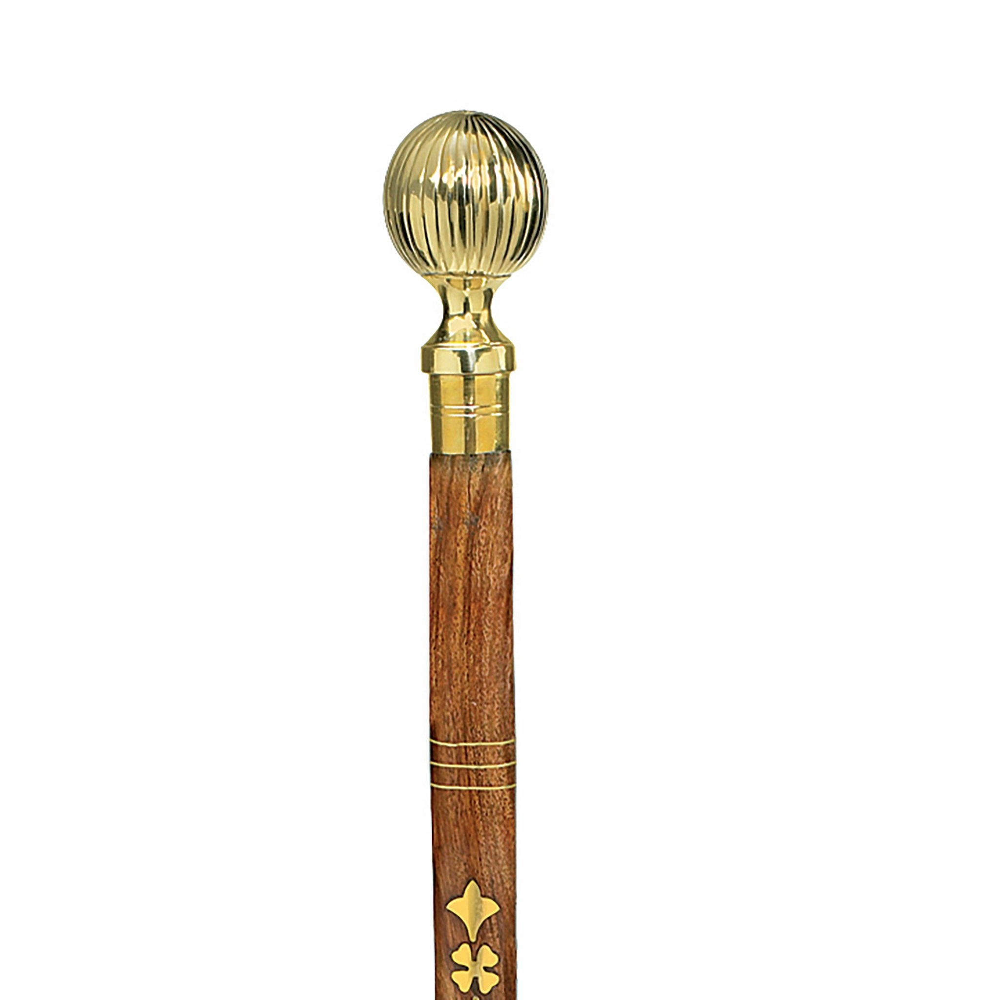 Toscano - Empress Fluted Sphere Walking Stick in Brass Capstick/Hardwood