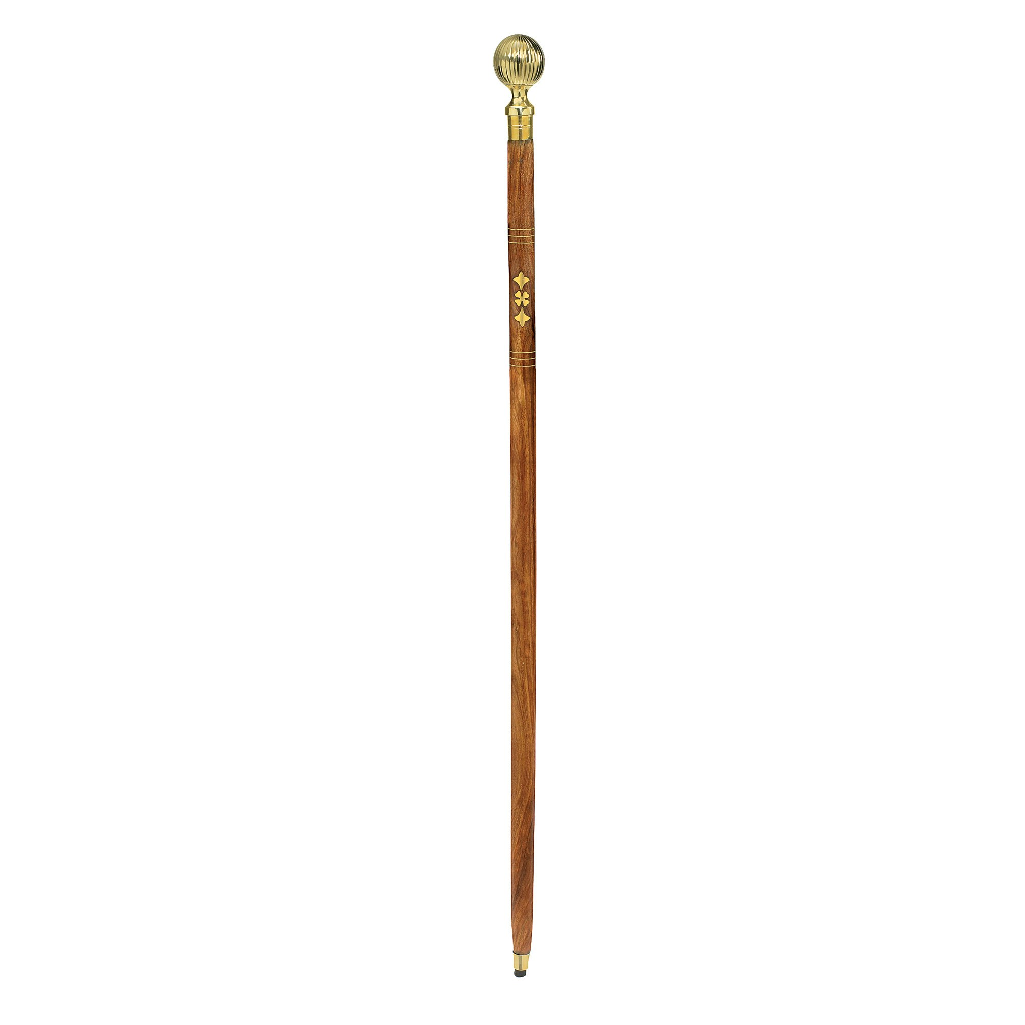 Toscano - Empress Fluted Sphere Walking Stick in Brass Capstick/Hardwood