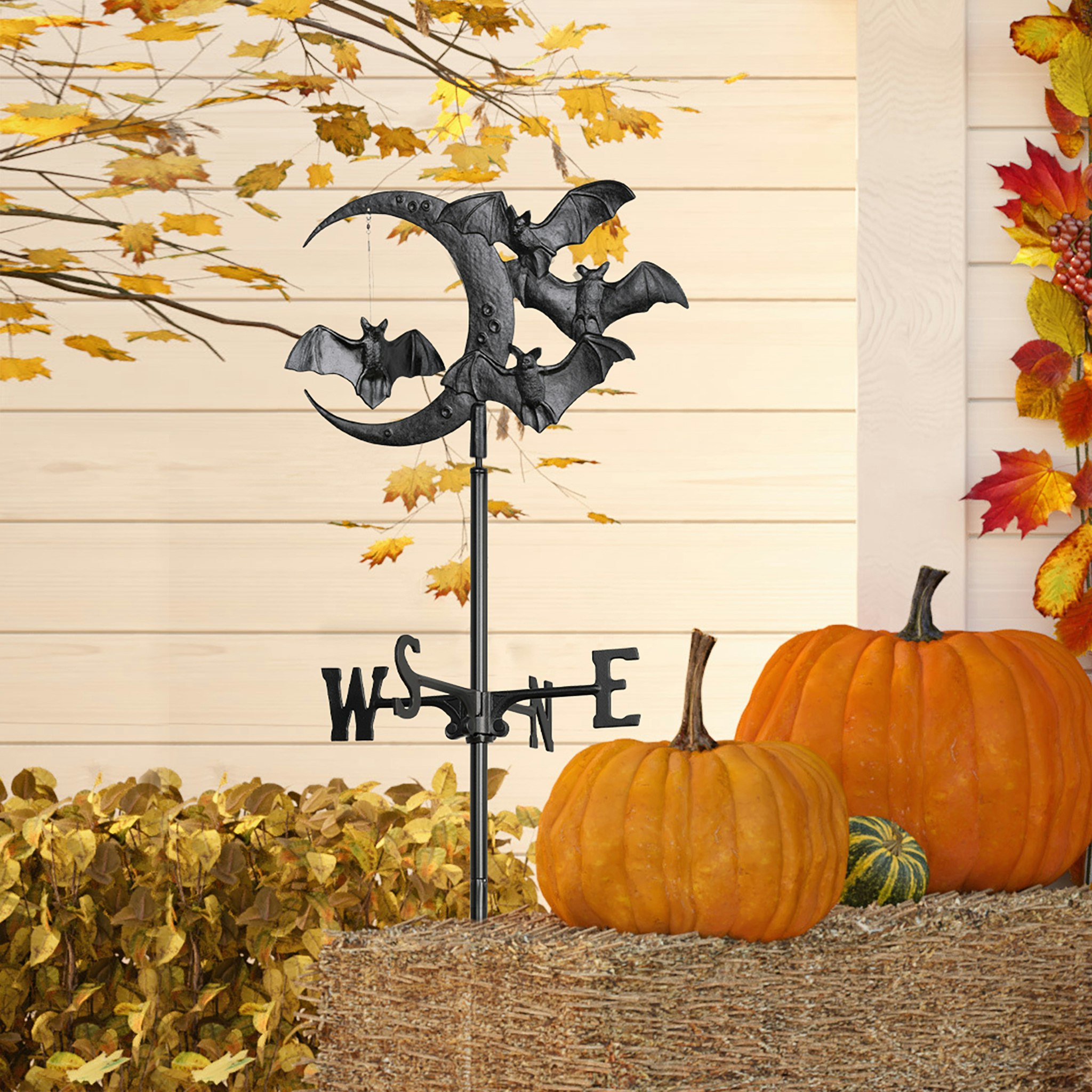 Toscano Crescent Moon Vampire Bats Weathervane - Garden Stake