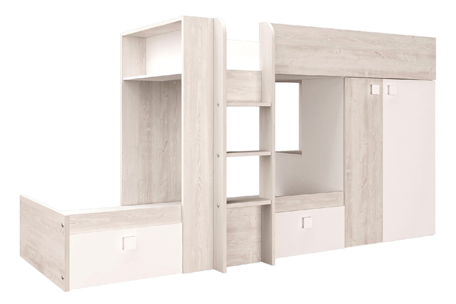 Trasman Bo 1 Reversible Bunk Bed with Drawers and Wardrobe - 90x200cm, without Supports